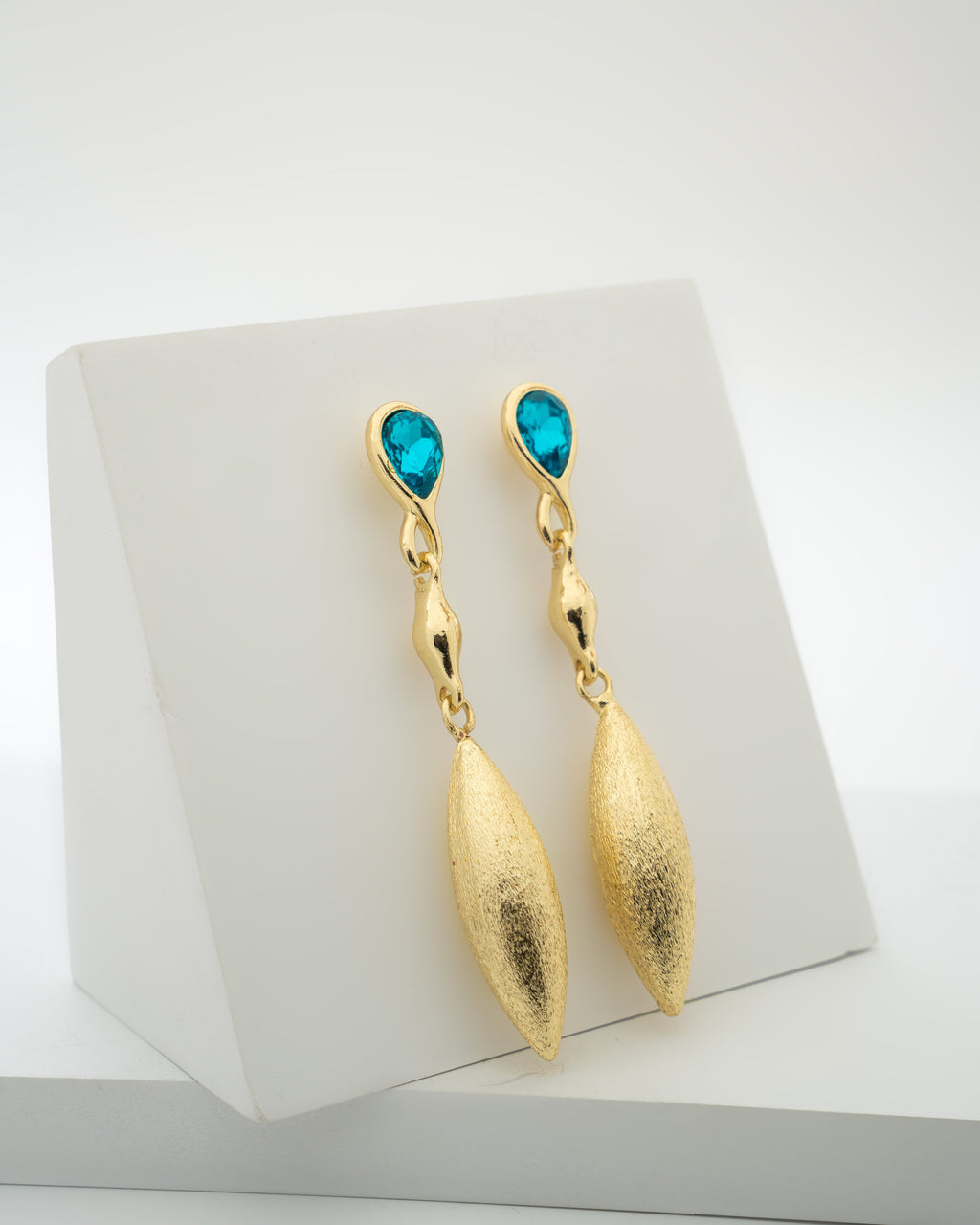 Elegant Gold and Blue Crystal Drop Earrings