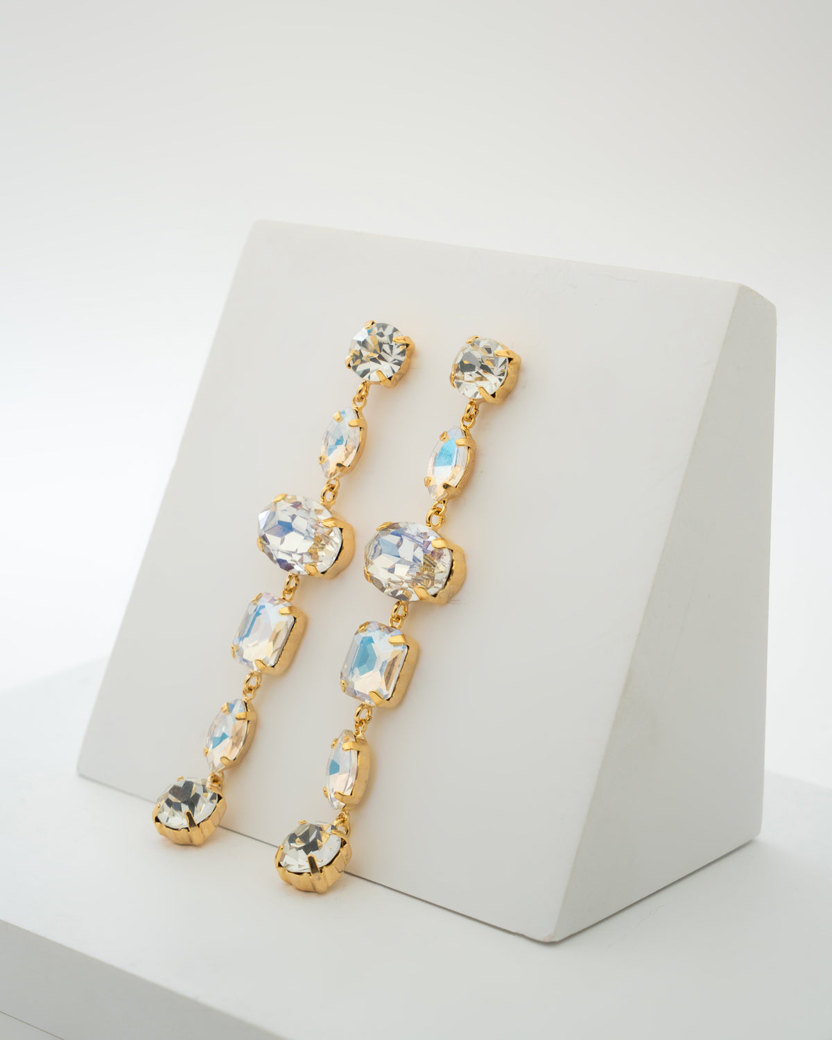 Elegant Crystal Drop Earrings with Gold Accents