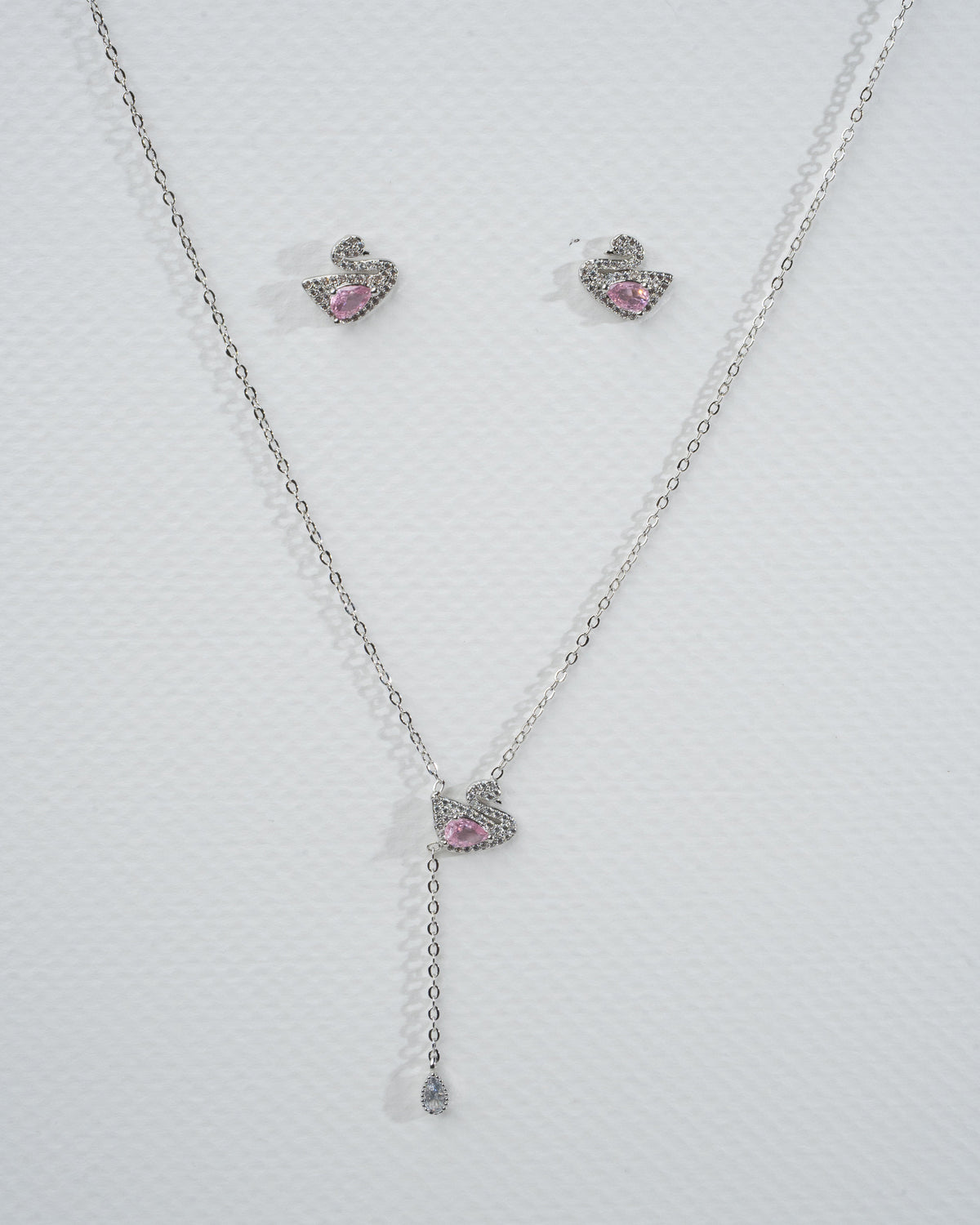 Elegant Swan Necklace and Earring Set with Pink Gemstones