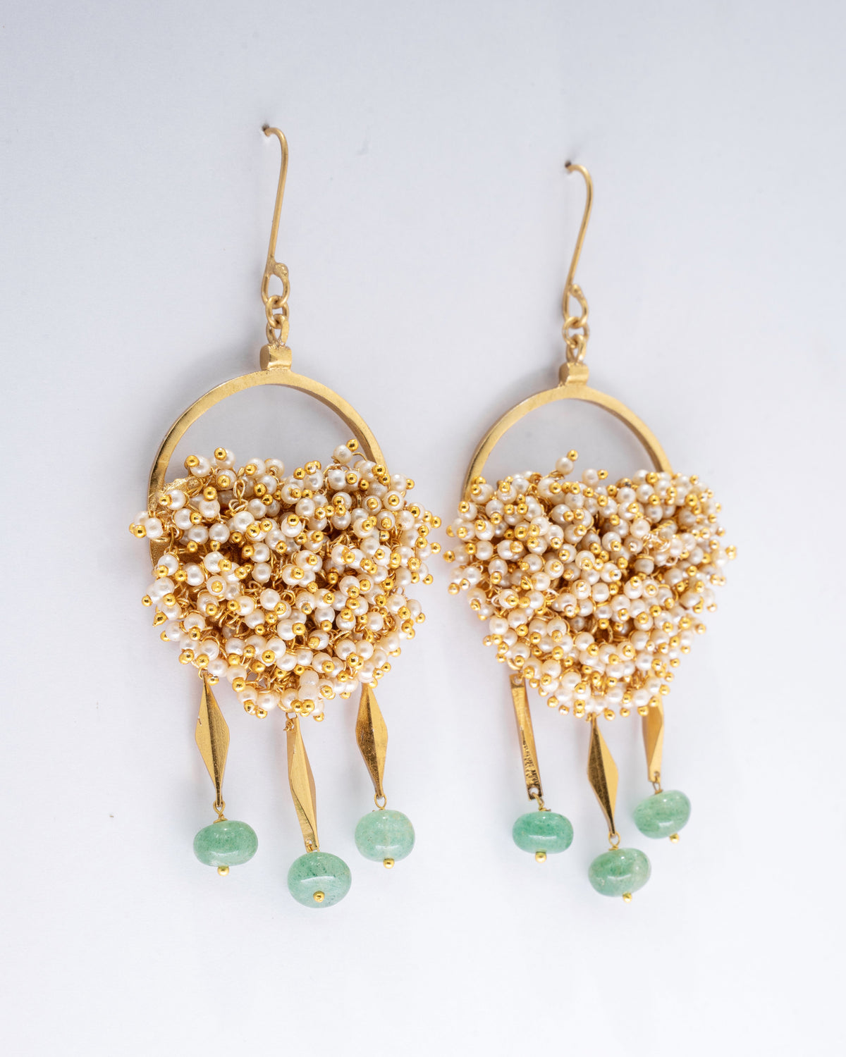 Handmade Beaded Hoop Drop Earrings with Green Beads