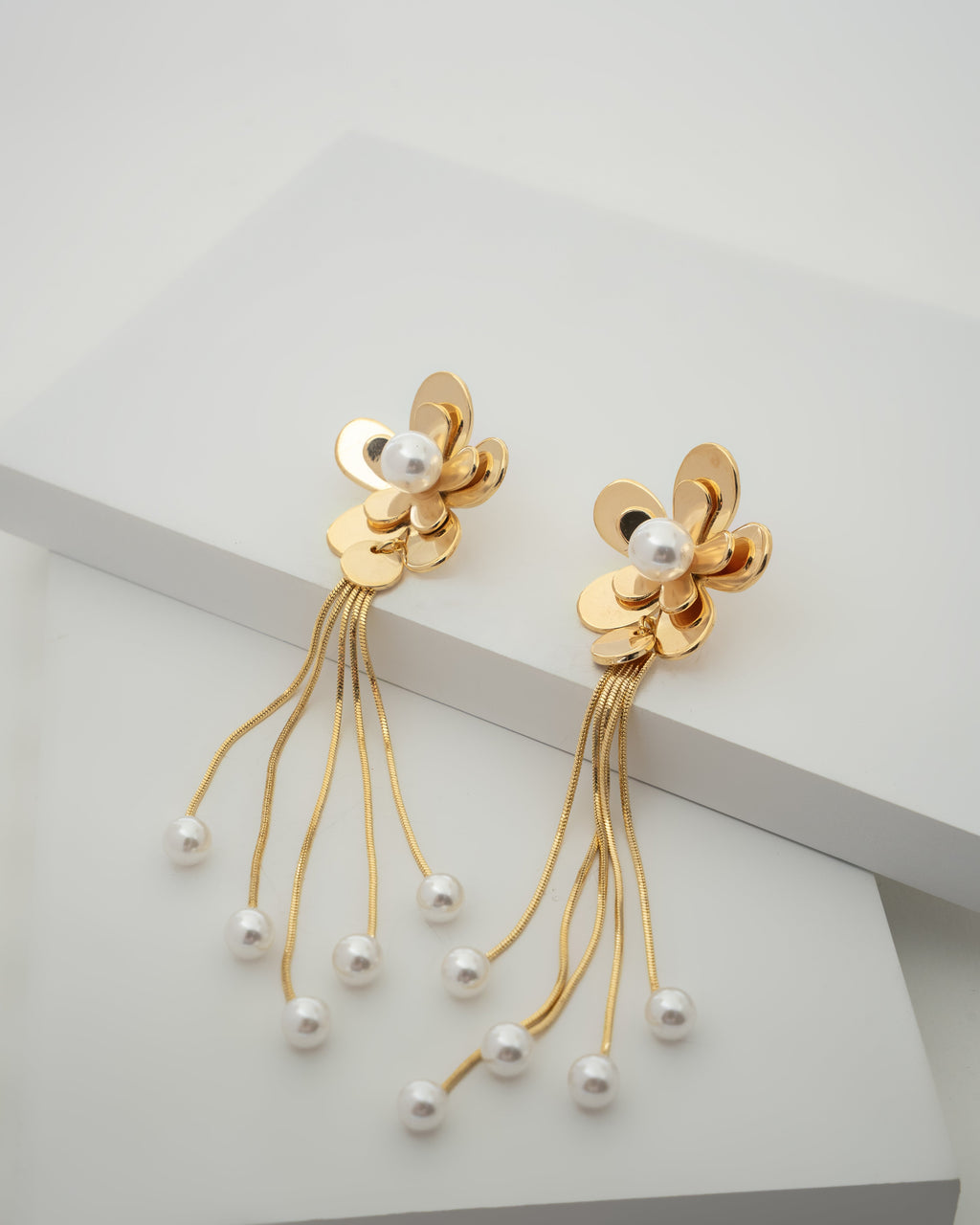 Elegant Gold-Plated Floral Pearl Drop Earrings