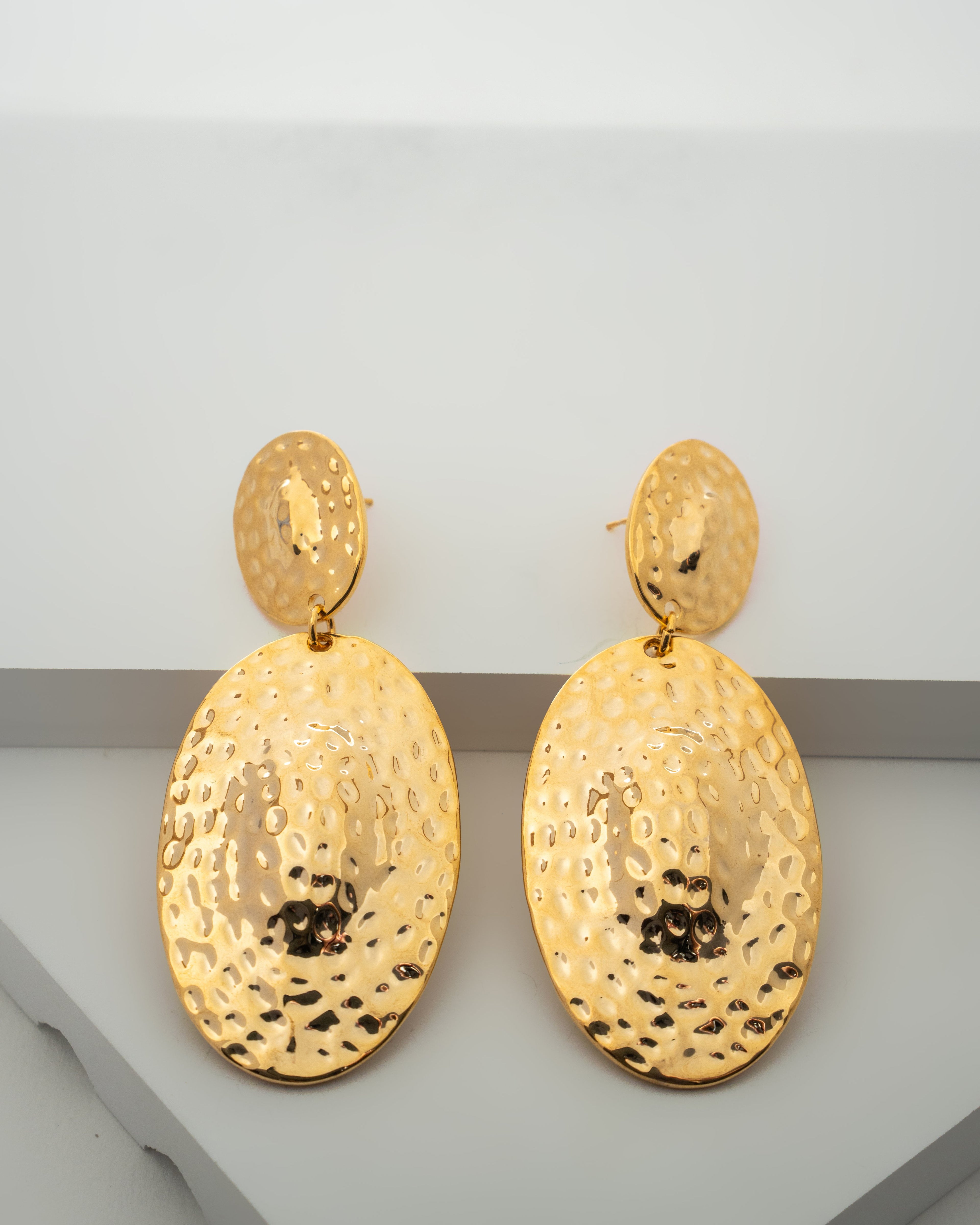 Elegant Gold Hammered Drop Earrings