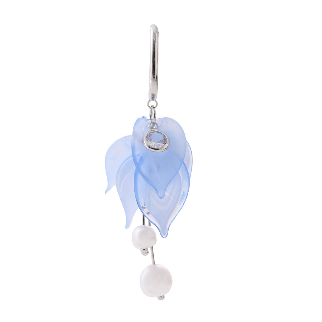 Elegant Azure Petal & Pearl Drop Earrings
