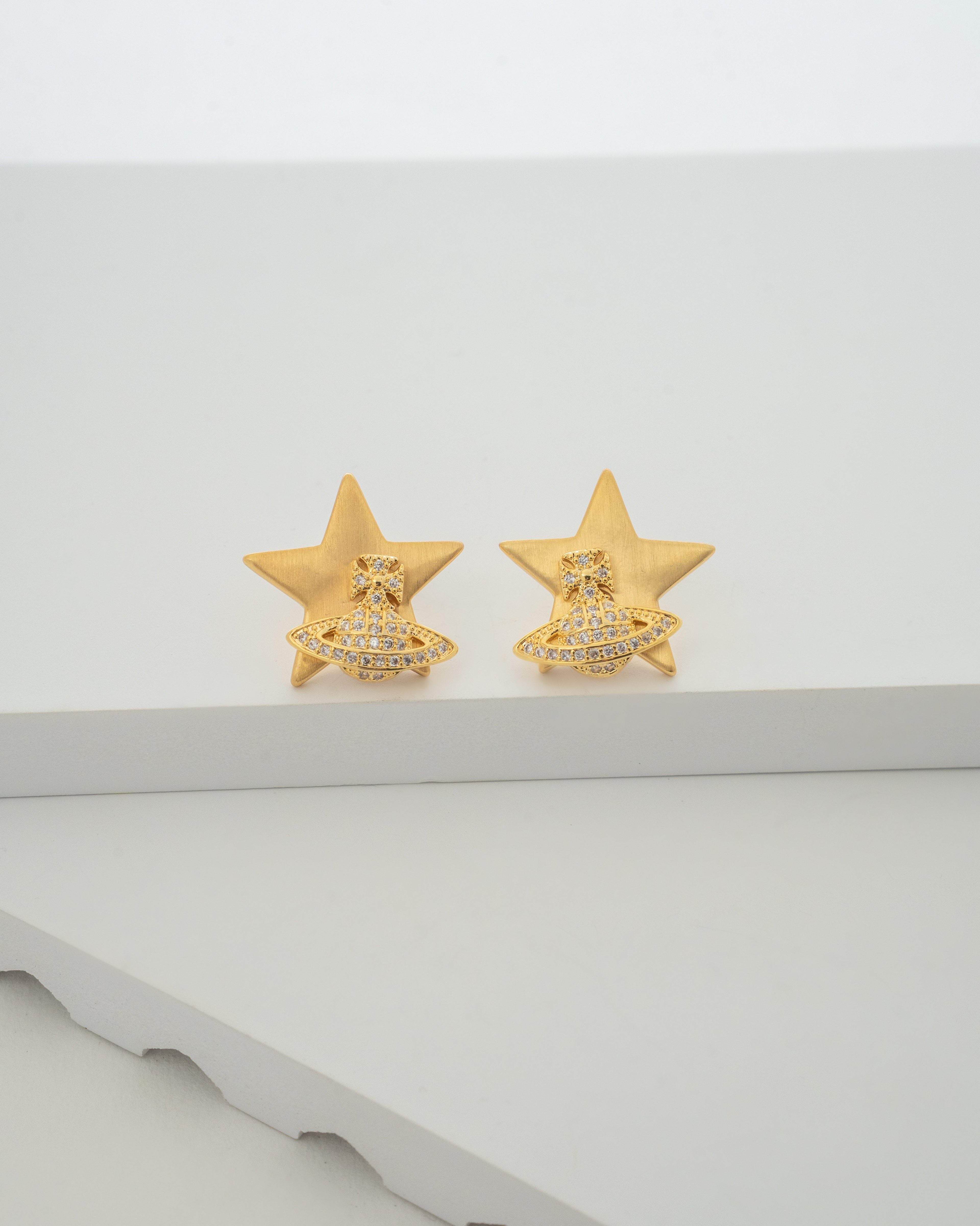 Stellar Gold Star and Crystal Planet Earrings