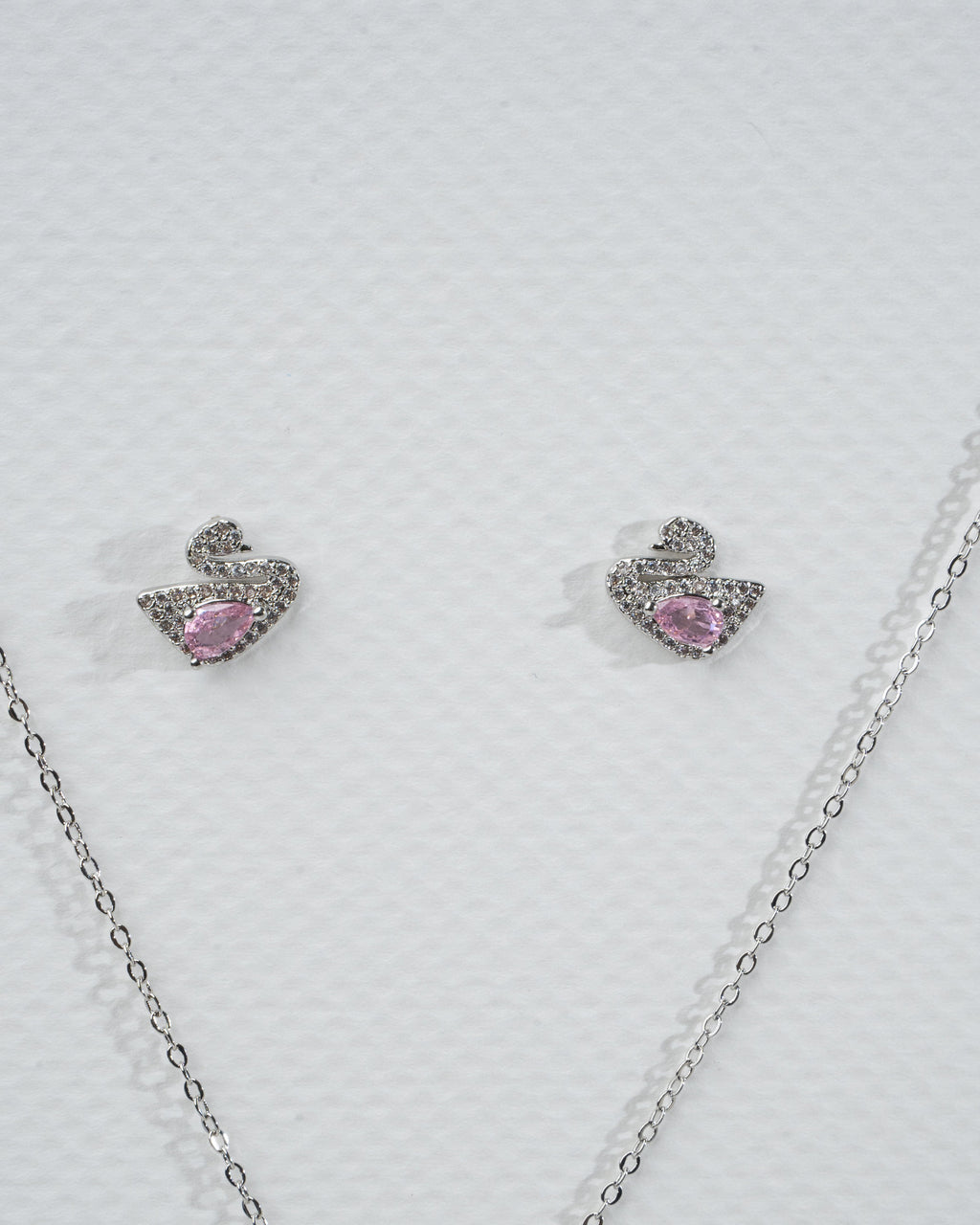 Elegant Swan Necklace and Earring Set with Pink Gemstones