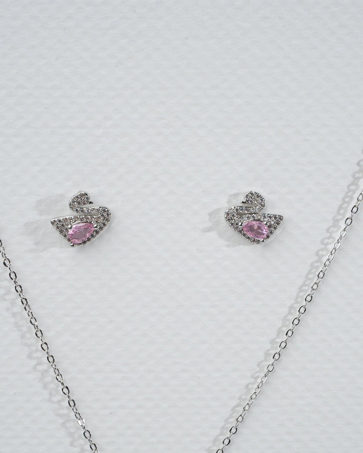 Elegant Swan Necklace and Earring Set with Pink Gemstones