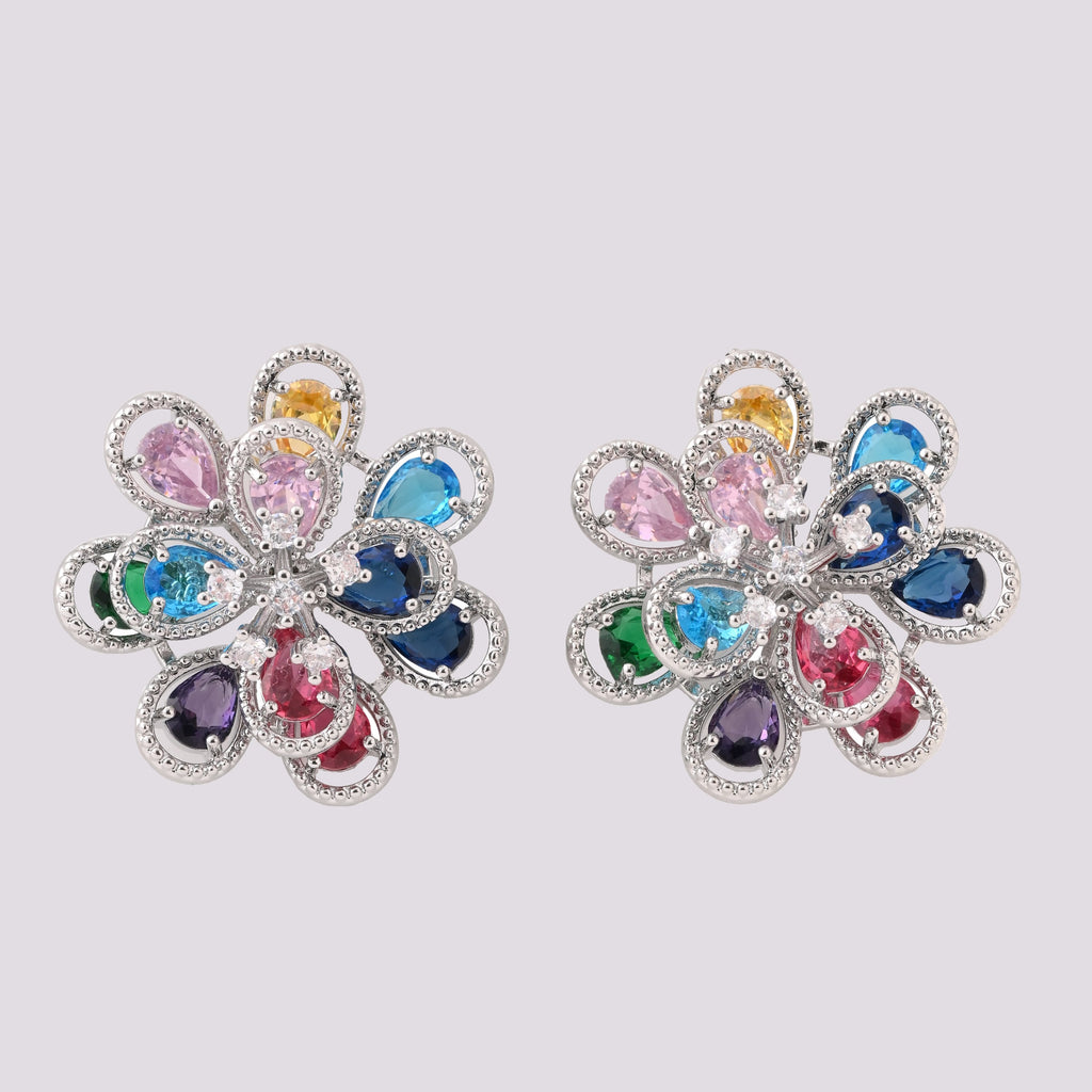 Multicolor Gemstone Flower Stud Earrings