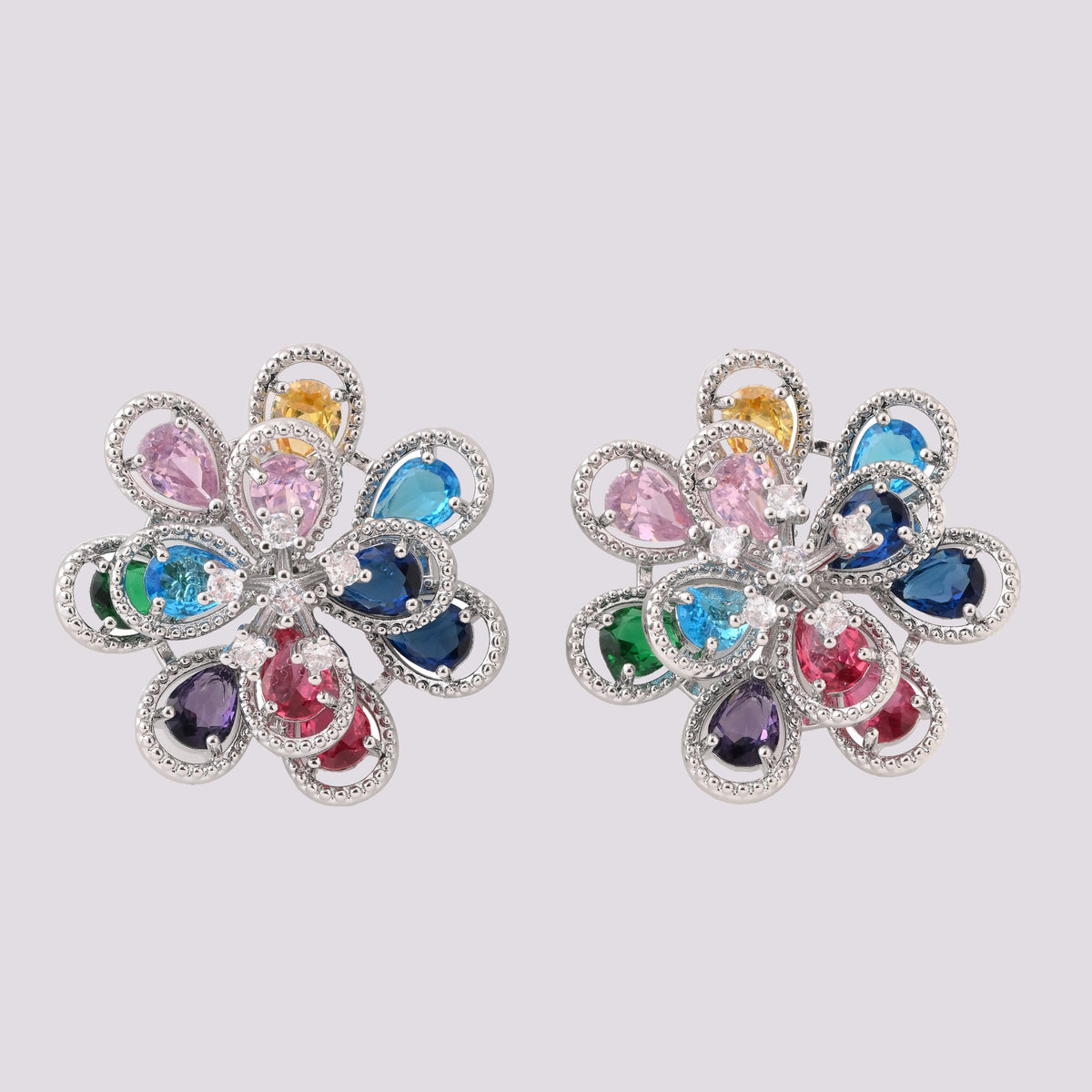 Multicolor Gemstone Flower Stud Earrings