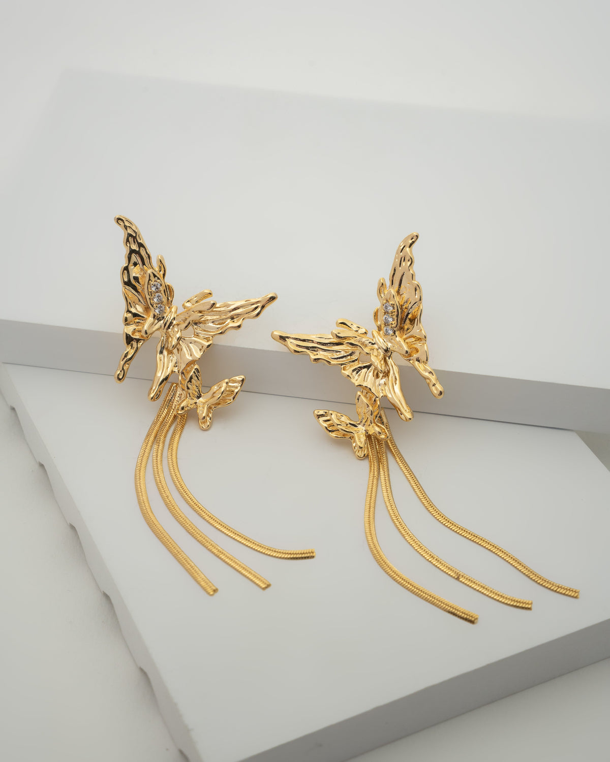 Elegance Enchanted Butterfly Gold Tassel Earrings