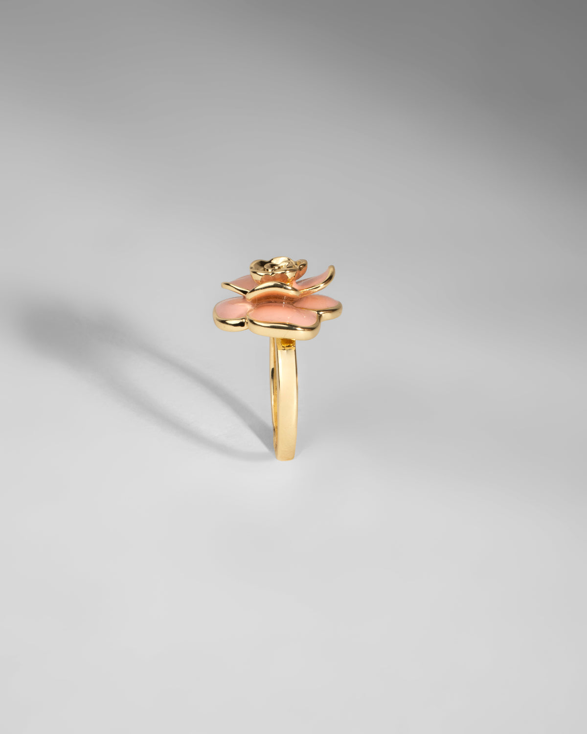 Elegant Gold-Trimmed Pink Enamel Flower Brooch