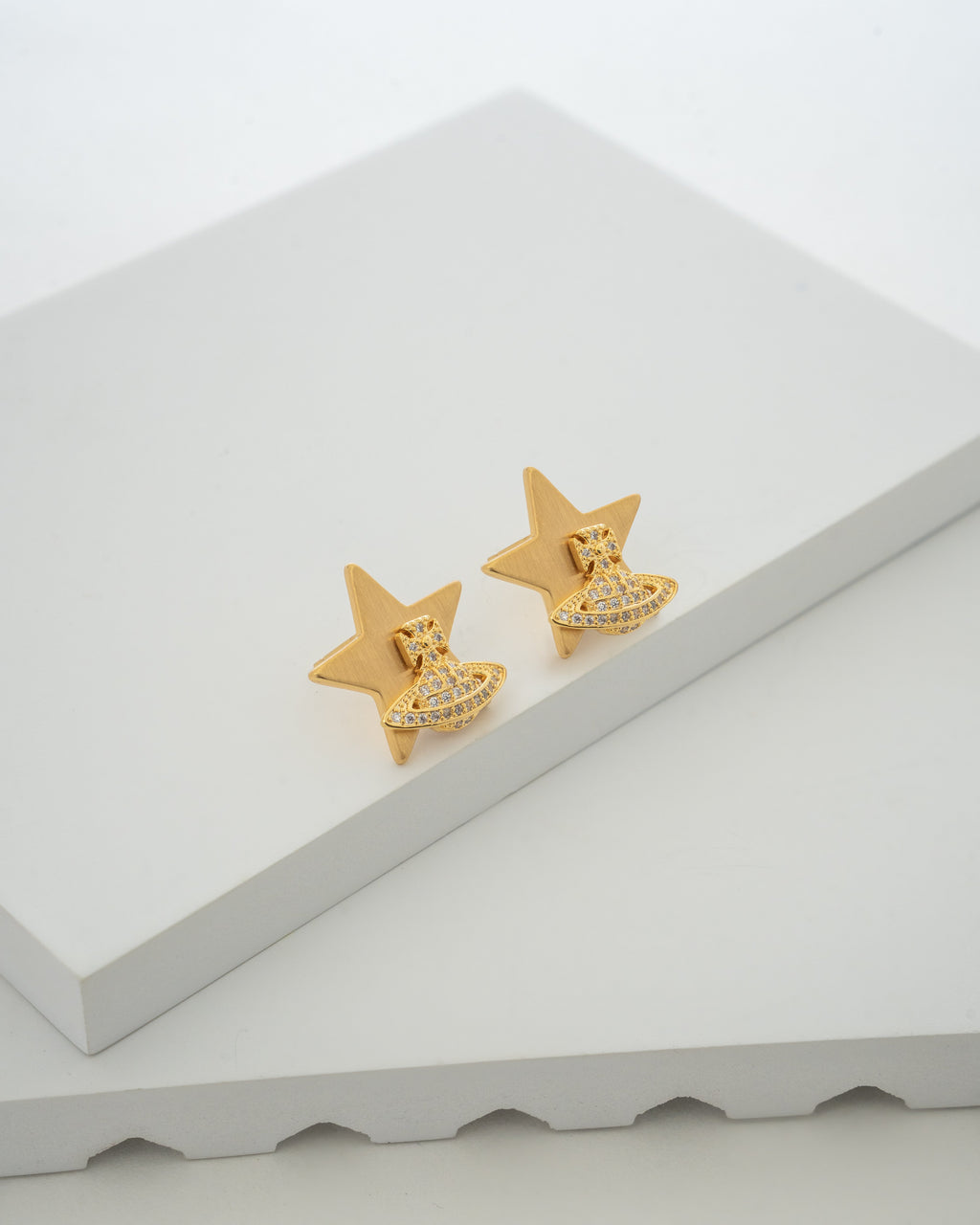 Stellar Gold Star and Crystal Planet Earrings
