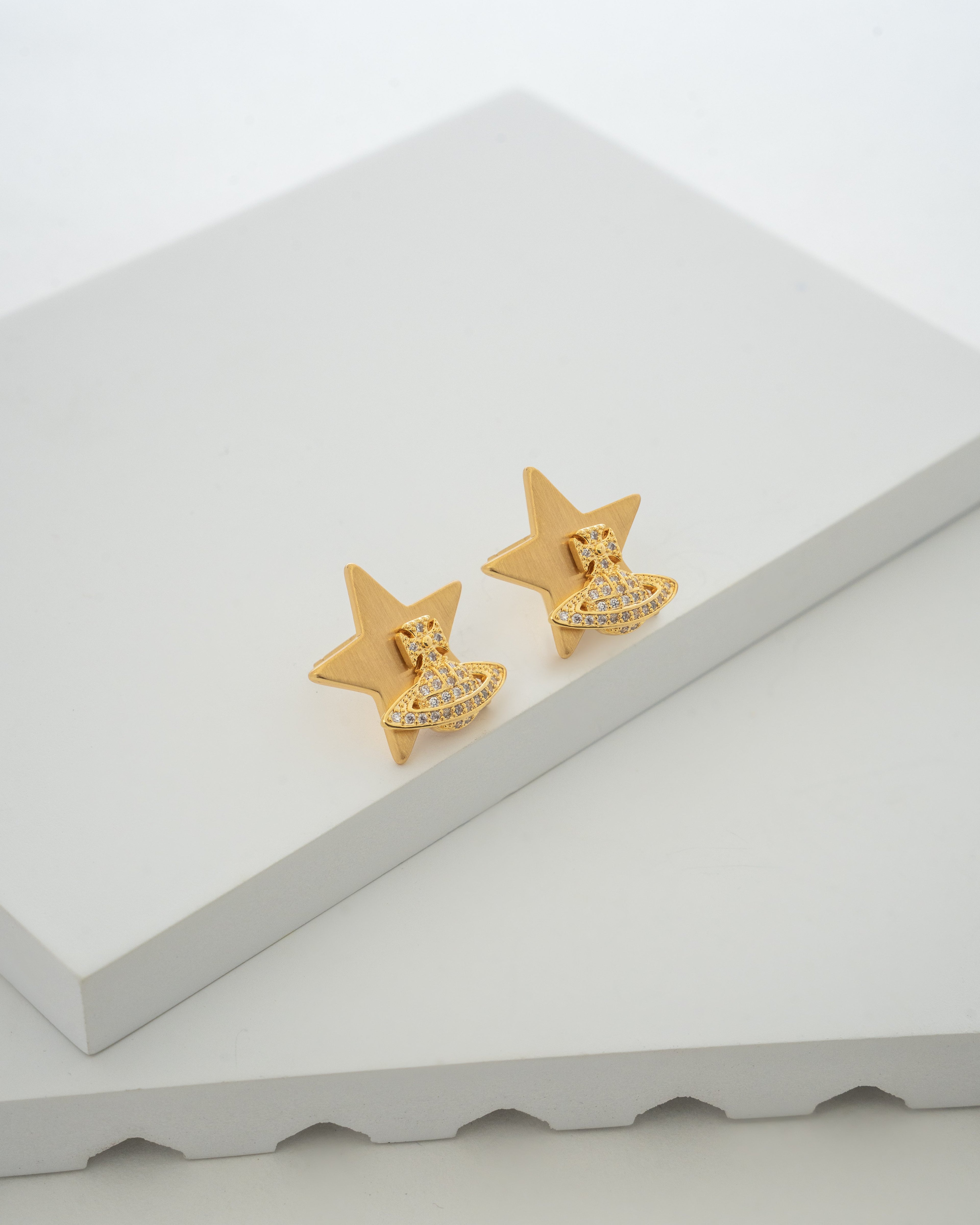 Stellar Gold Star and Crystal Planet Earrings