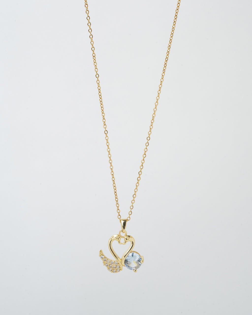 Gold-Plated Heart and Crystal Wing Pendant Necklace