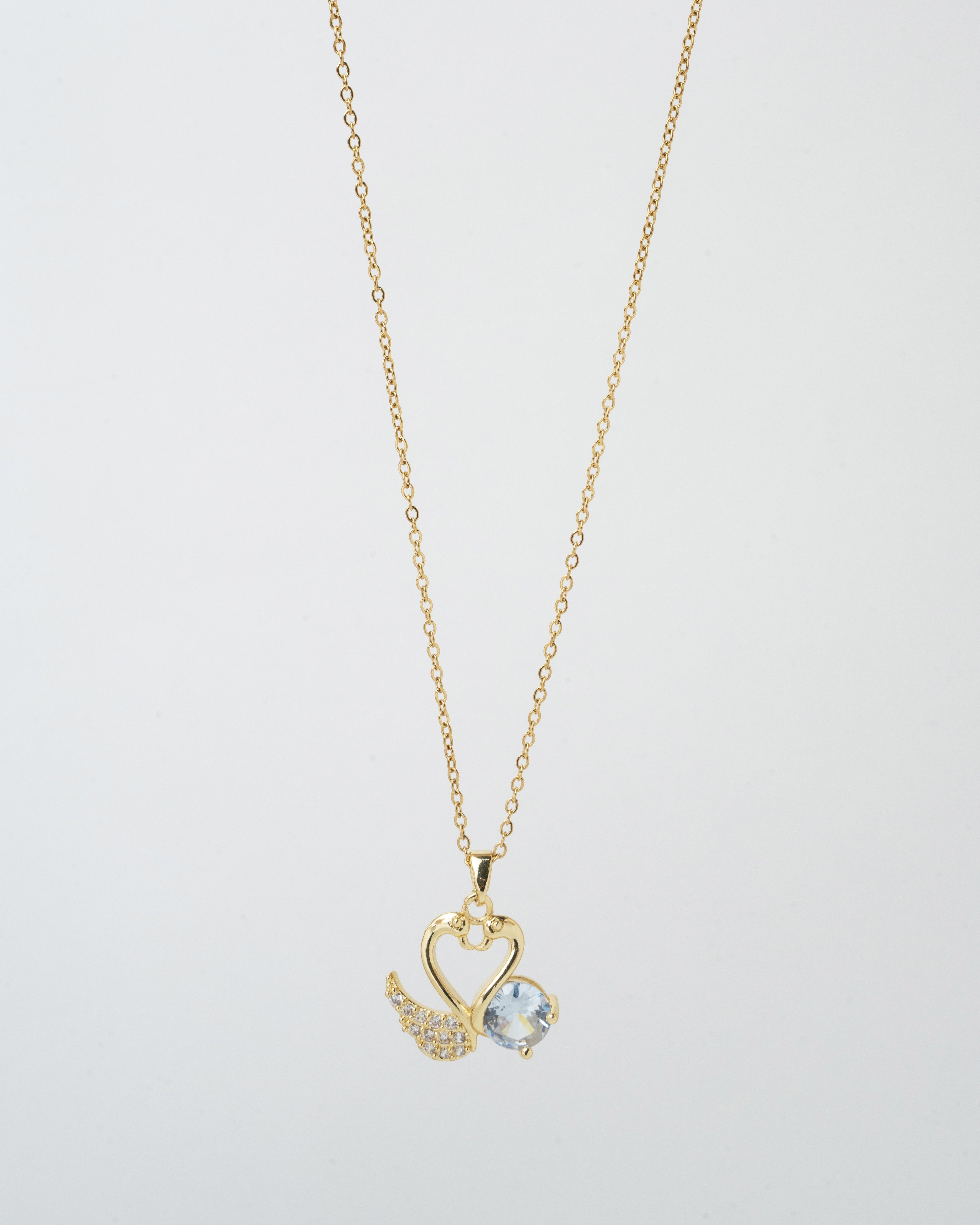 Gold-Plated Heart and Crystal Wing Pendant Necklace