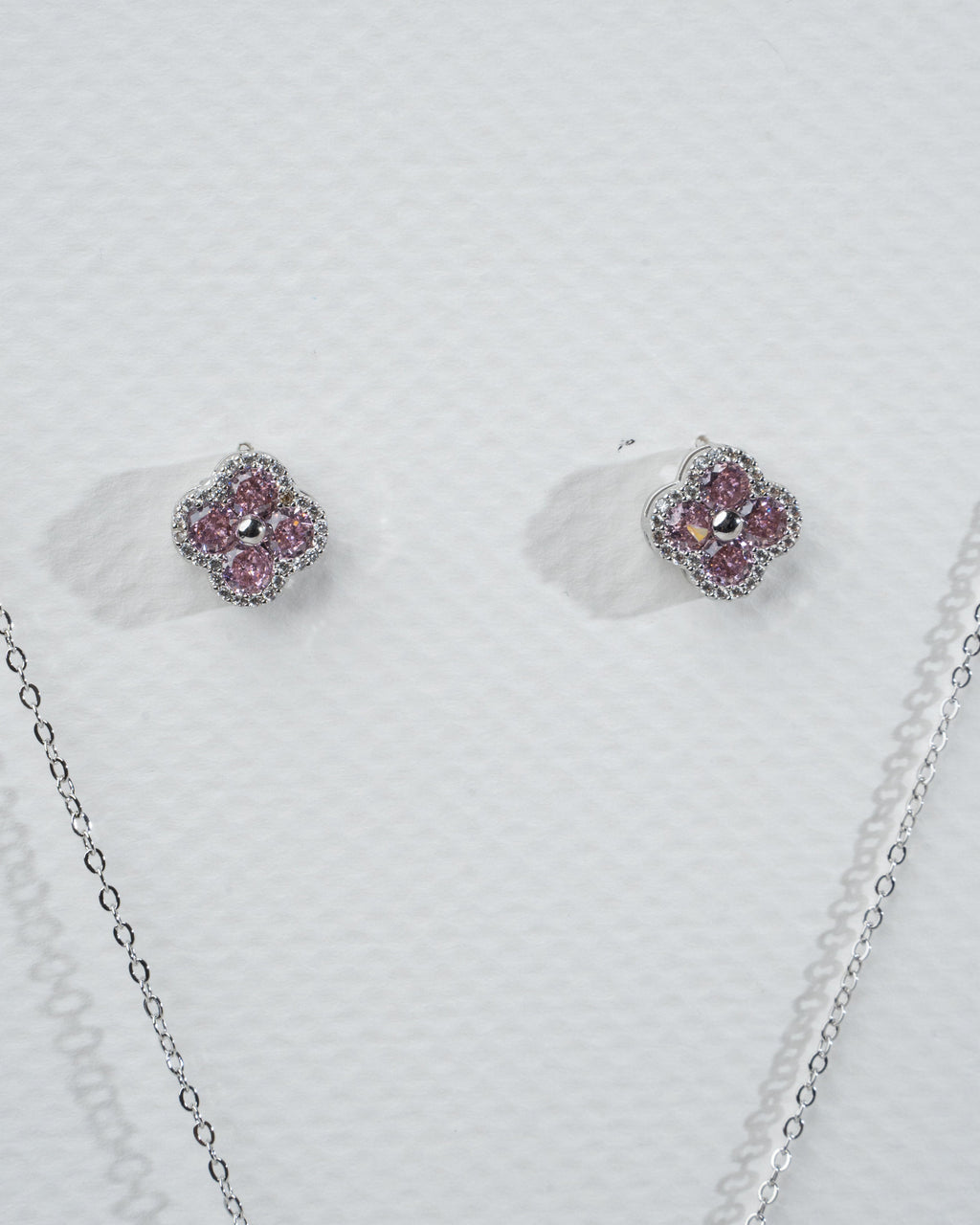 Elegant Pink Gemstone Necklace and Earring Set in Sterling Silver
