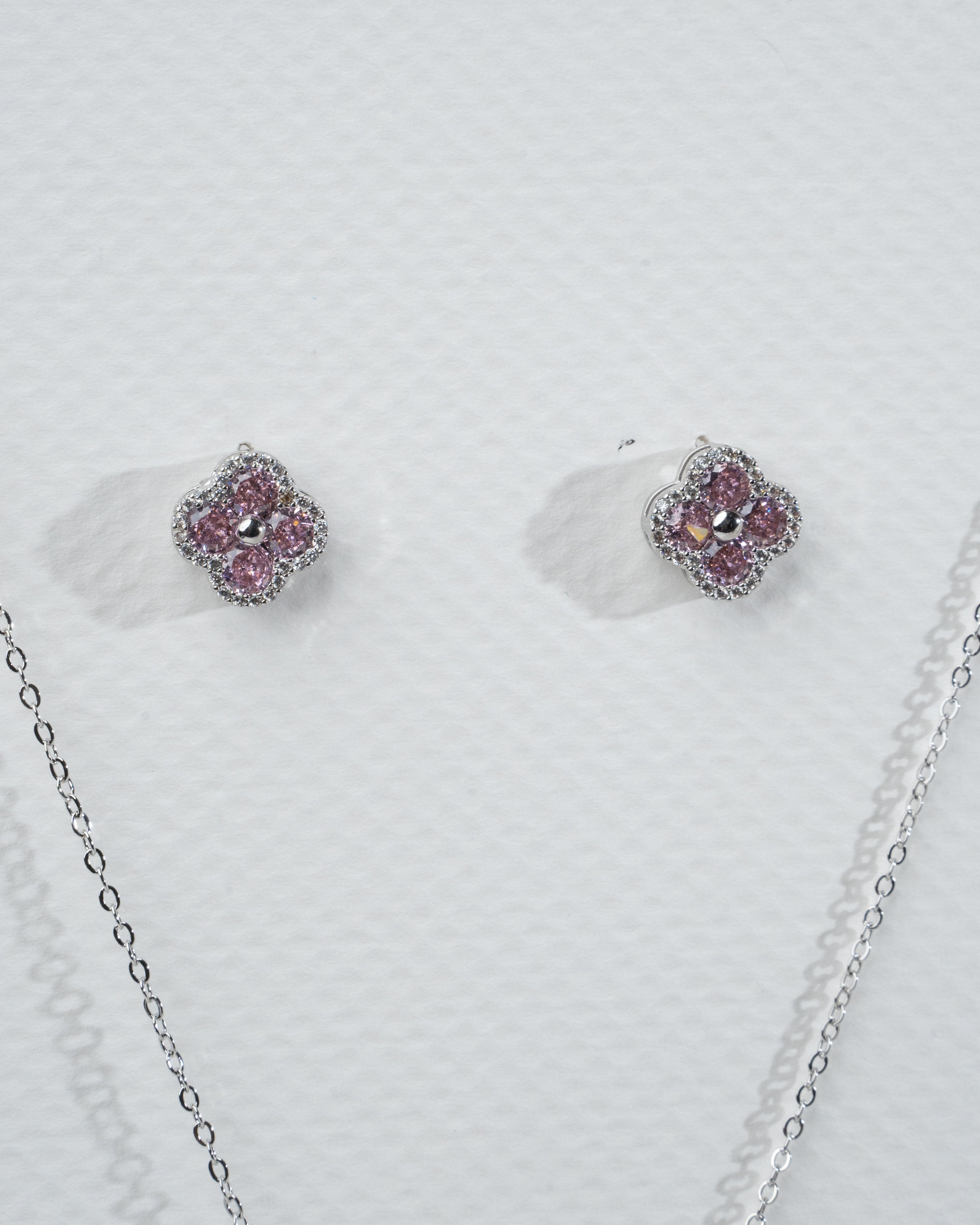 Elegant Pink Gemstone Necklace and Earring Set in Sterling Silver