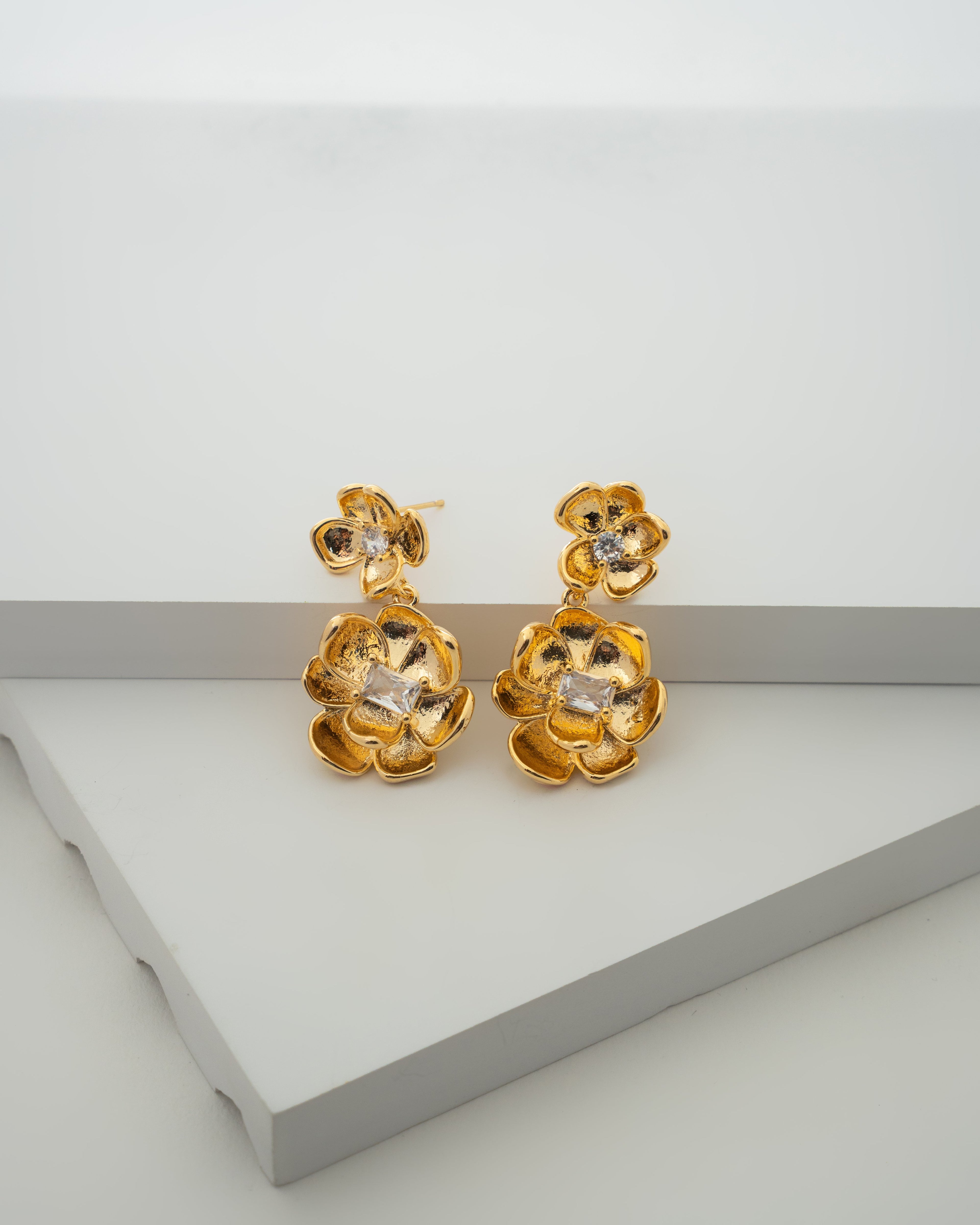 Luxurious Gold Blossom Earrings with Diamond Accents
