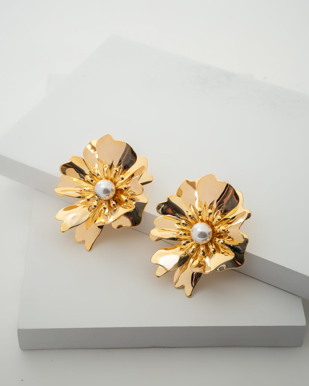 Elegant Gold-Plated Floral Pearl Earrings