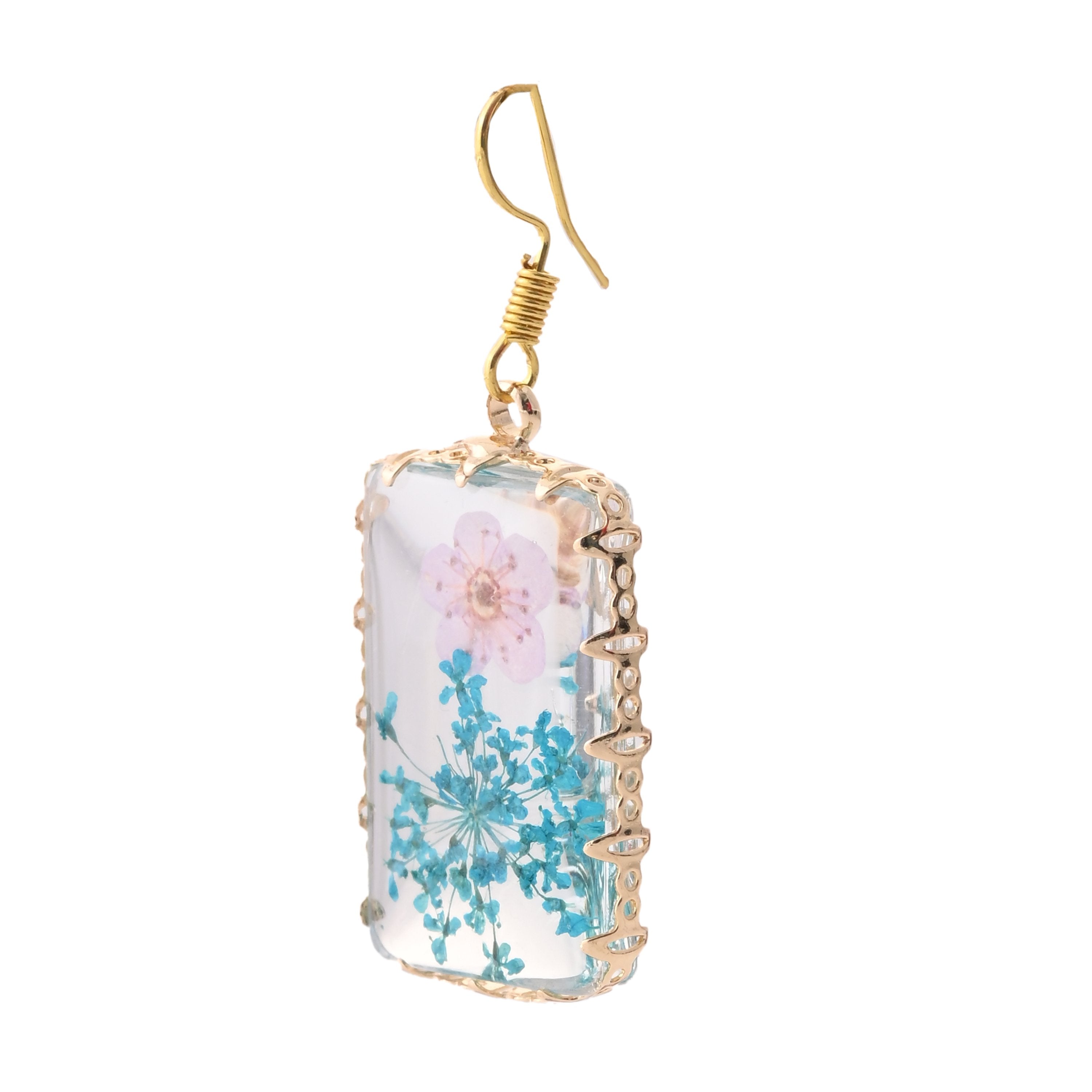 Elegant Floral Resin Drop Earrings with Golden Accents