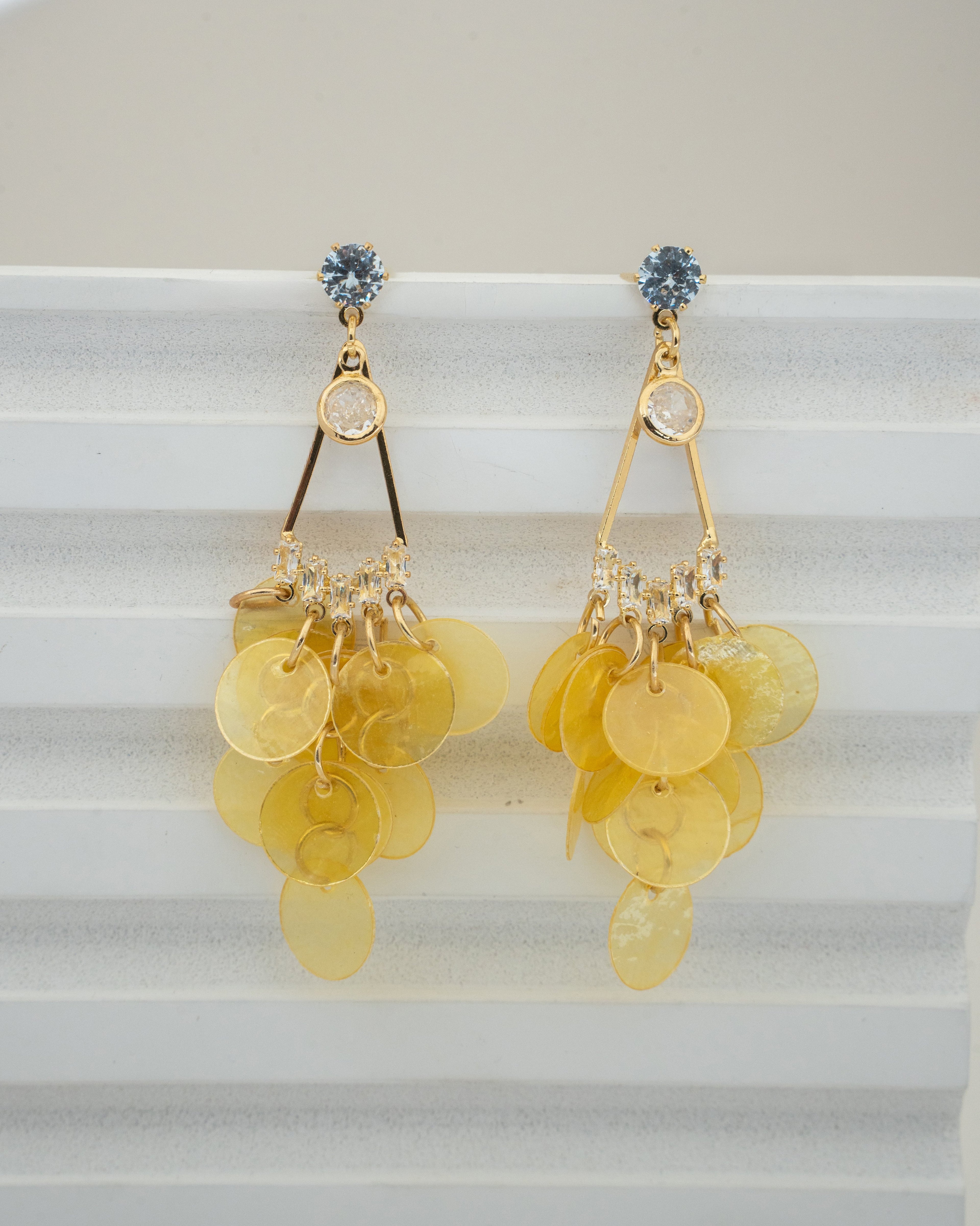 Elegant Gold Sequin Fringe Earrings with Crystal Accents