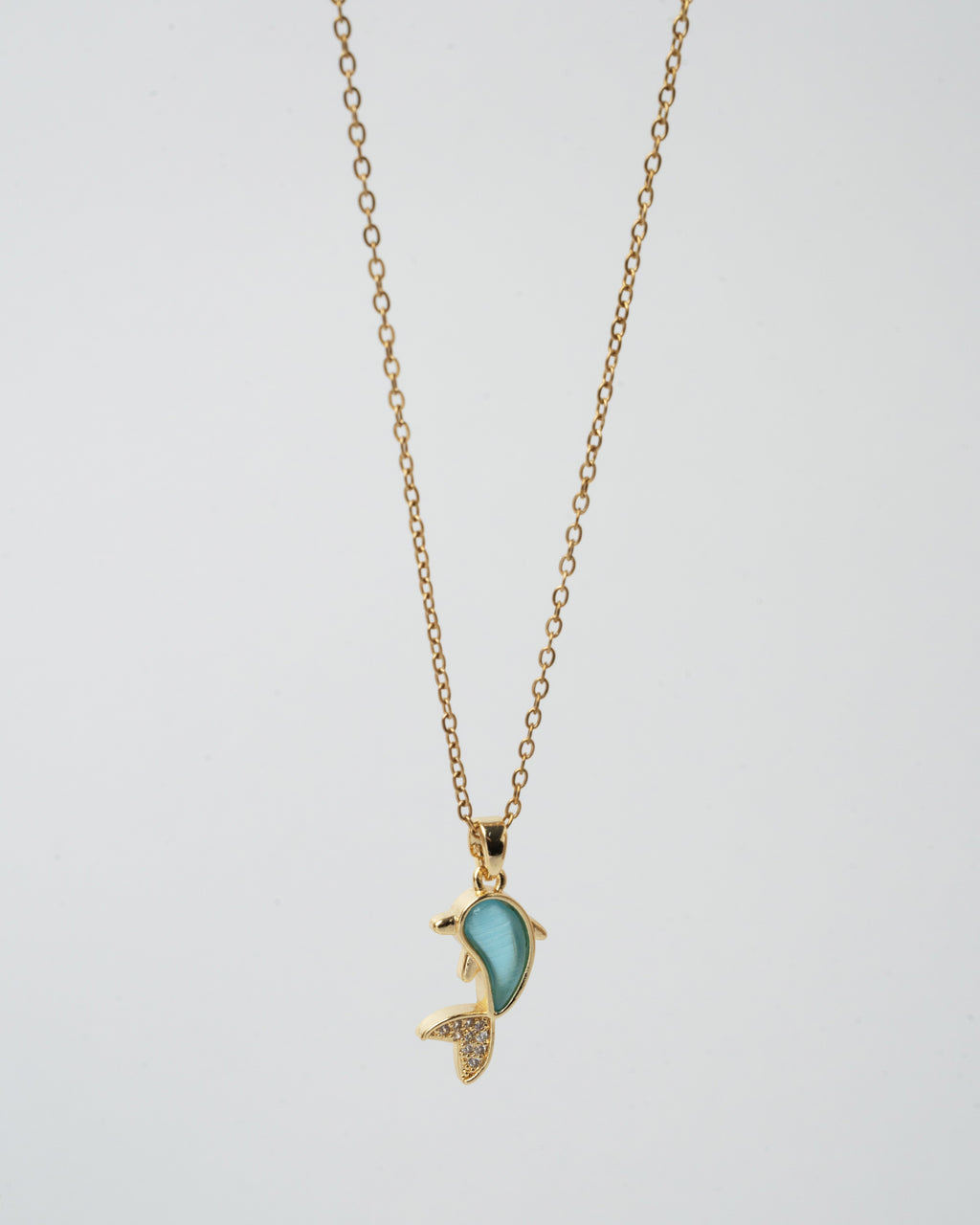 Elegant Gold-Plated Dolphin Pendant Necklace with Turquoise Enamel