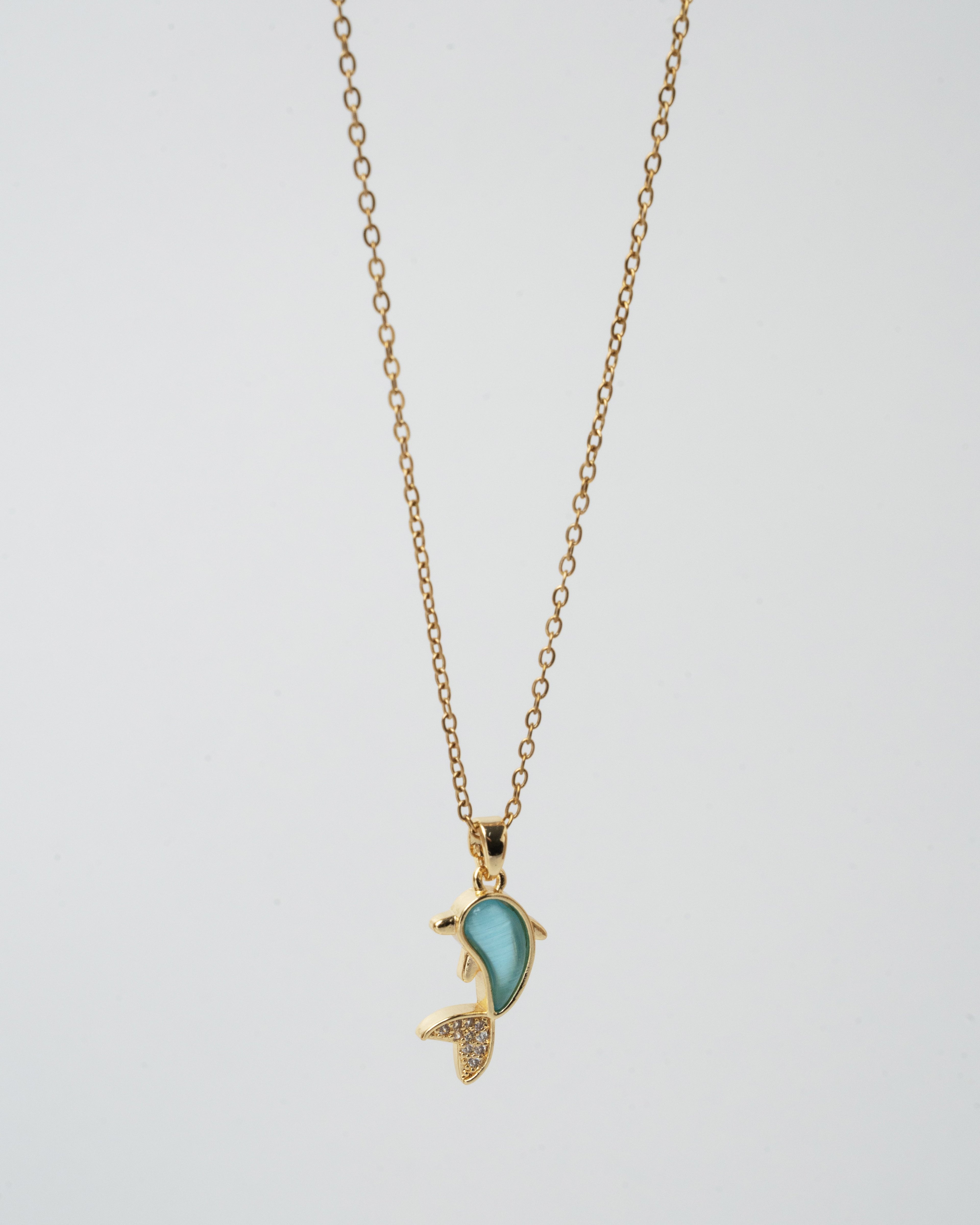 Elegant Gold-Plated Dolphin Pendant Necklace with Turquoise Enamel