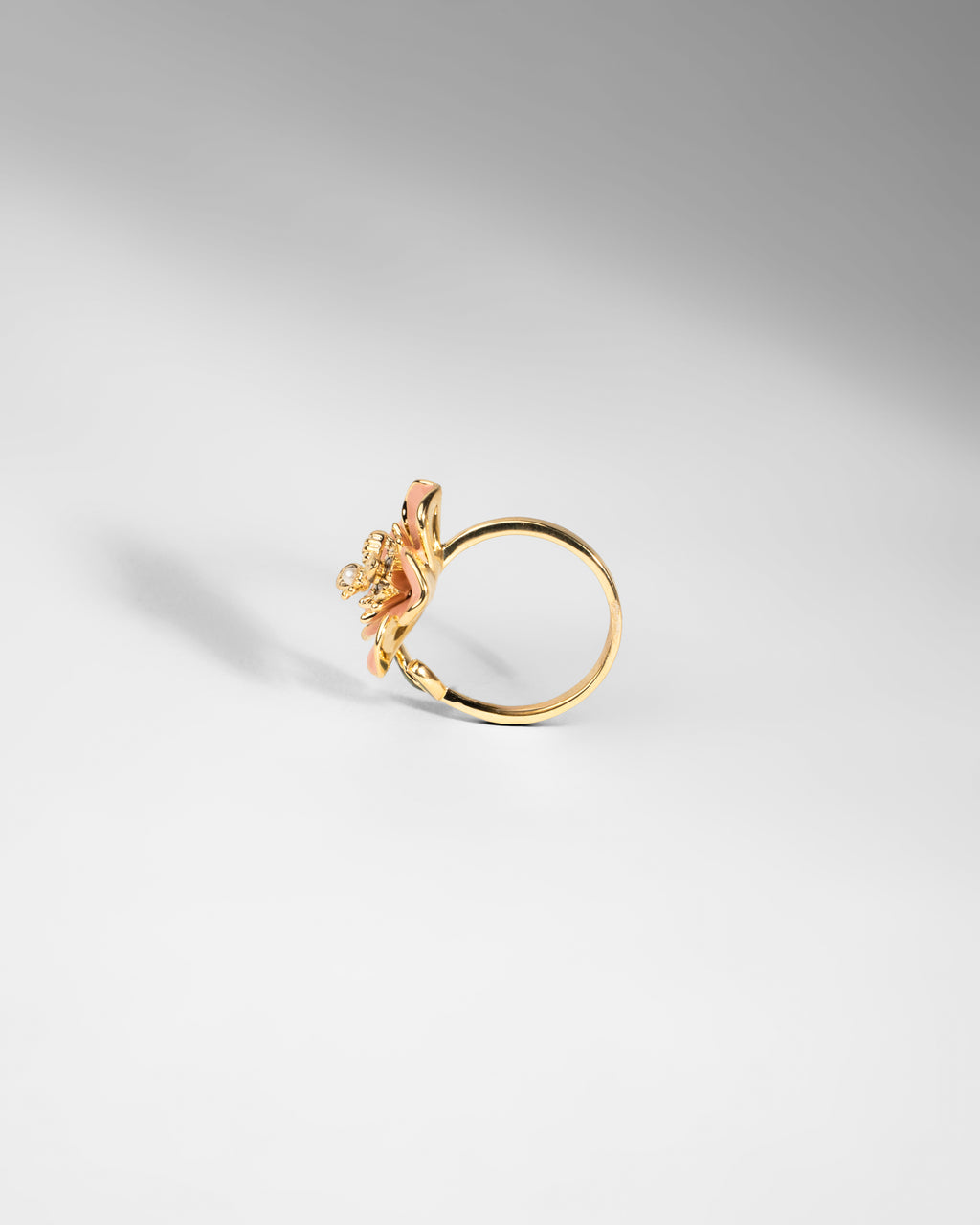 Elegant Gold-Plated Enamel Flower Brooch with Pearl Accent