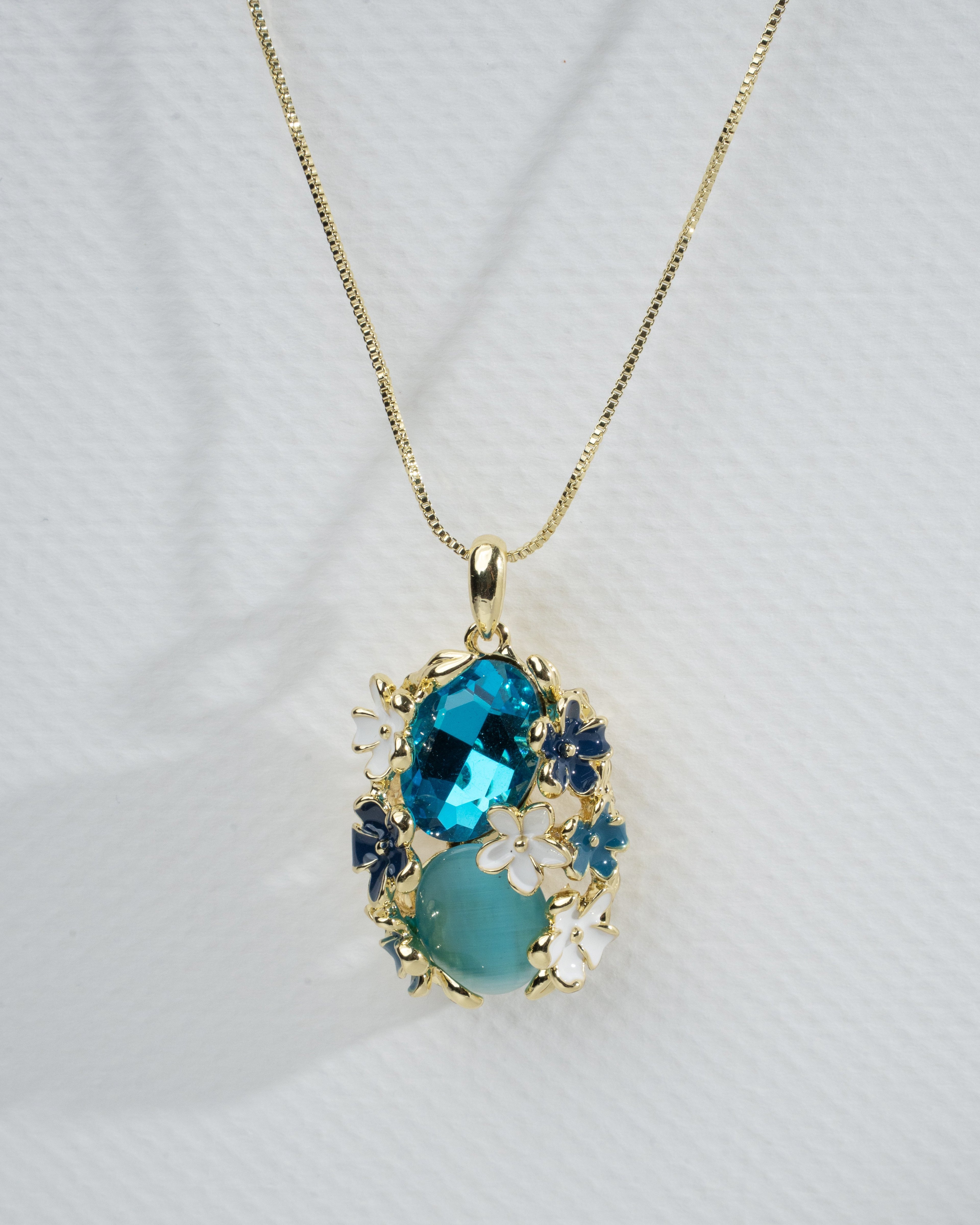 Elegant Teal Gemstone & Floral Set: Necklace and Earrings