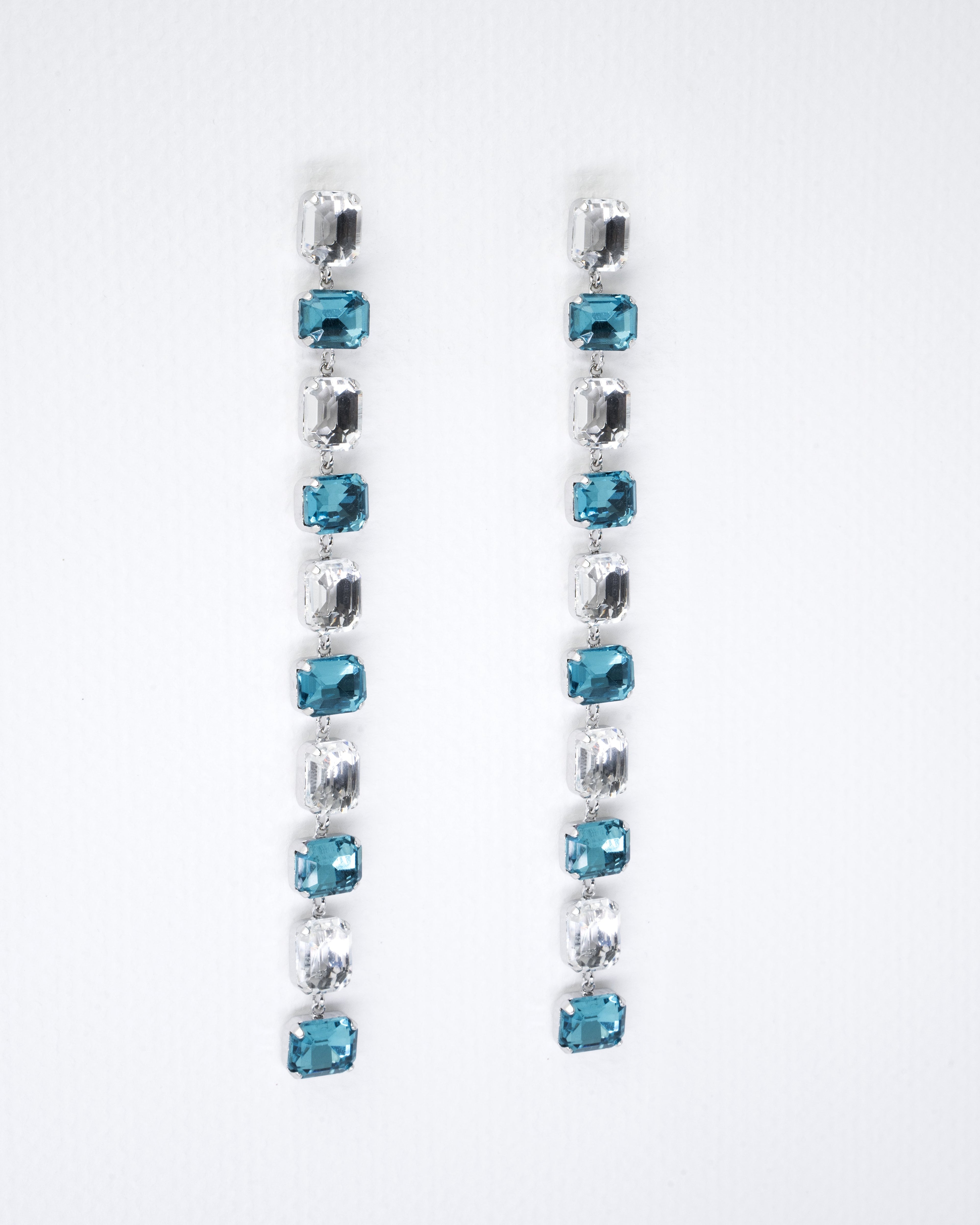 Elegant Teal and Clear Gemstone Drop Earrings