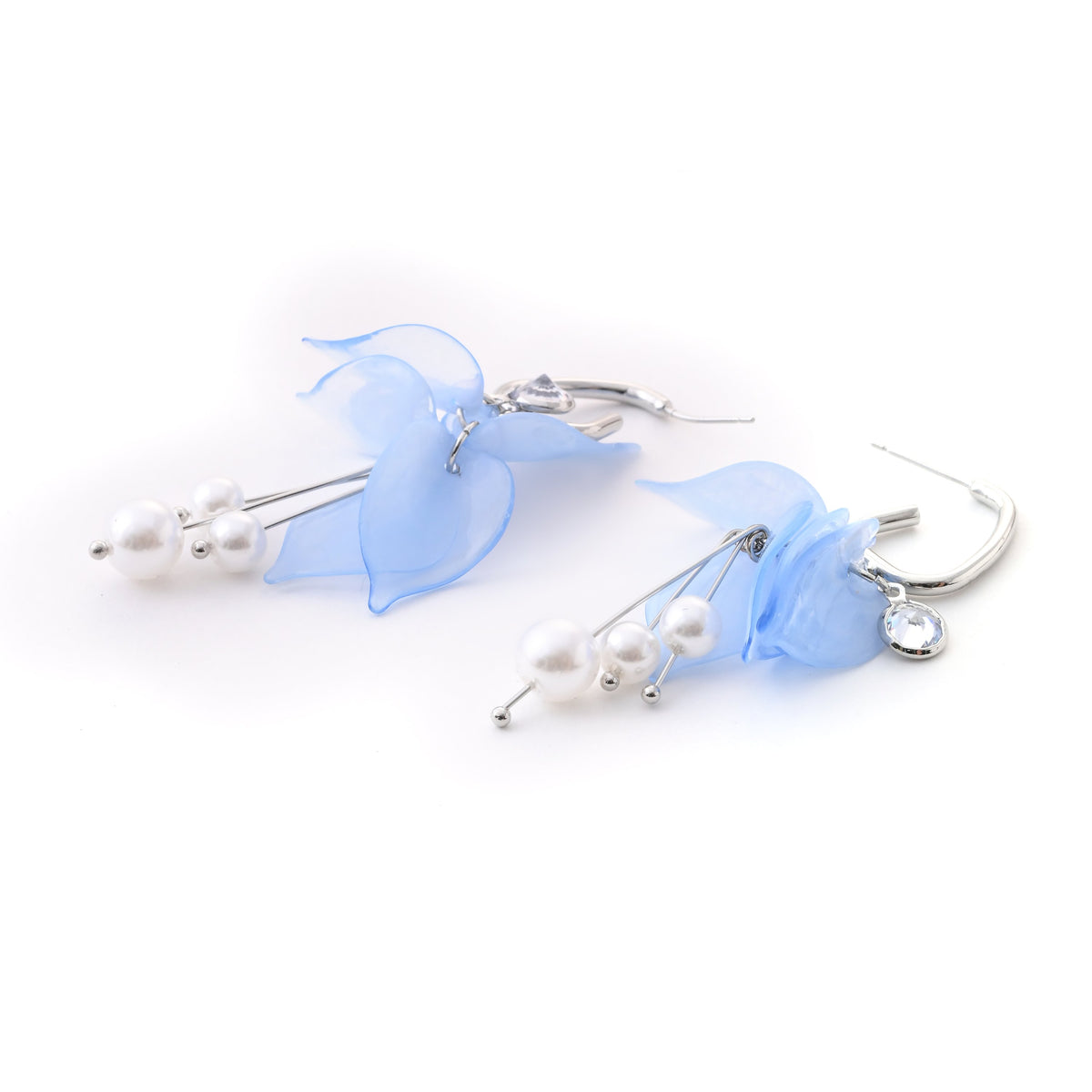 Elegant Azure Petal & Pearl Drop Earrings