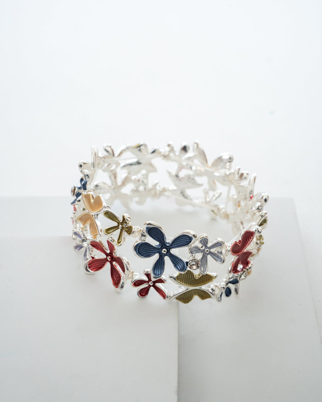 Multicolor Floral Enamel Silver Bracelet
