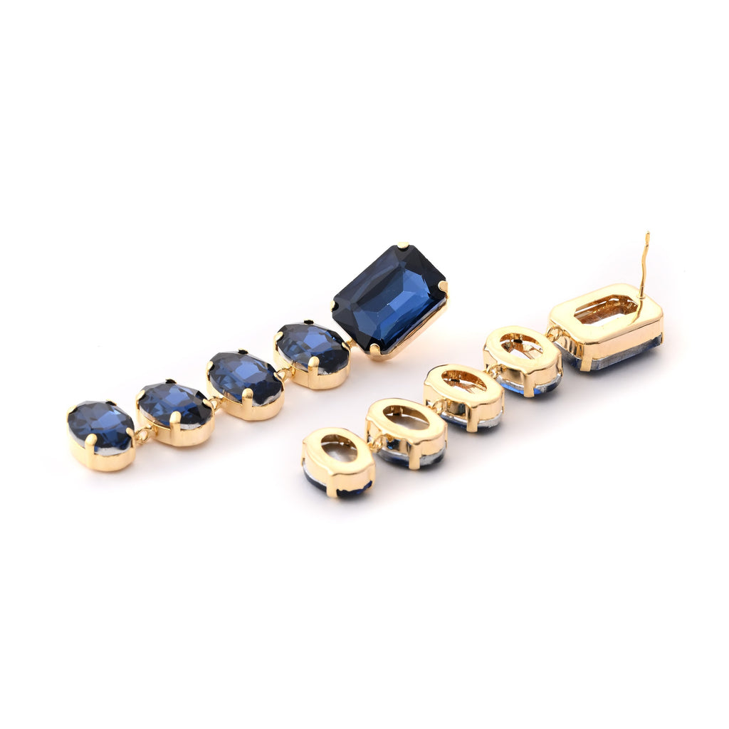 Exquisite Emerald-Cut Sapphire Blue Statement Drop Earrings