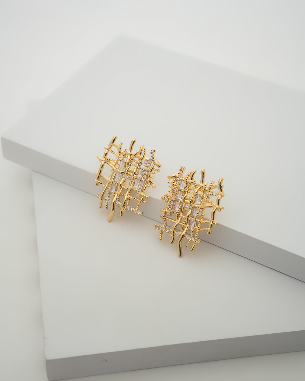 Luxurious Geometric Gold Crystal Earrings