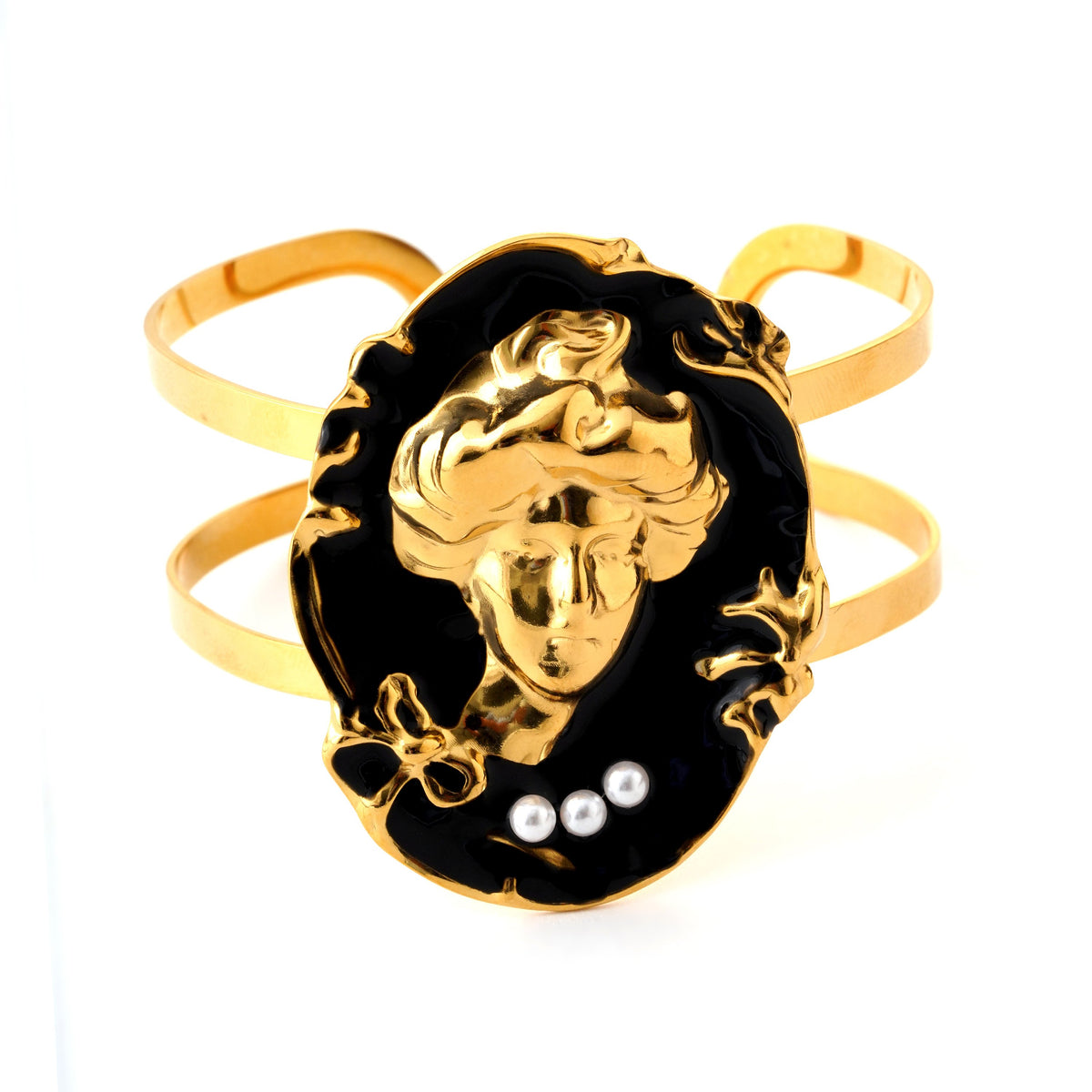 Art Nouveau Gold Cameo Bracelet with Pearl Accents
