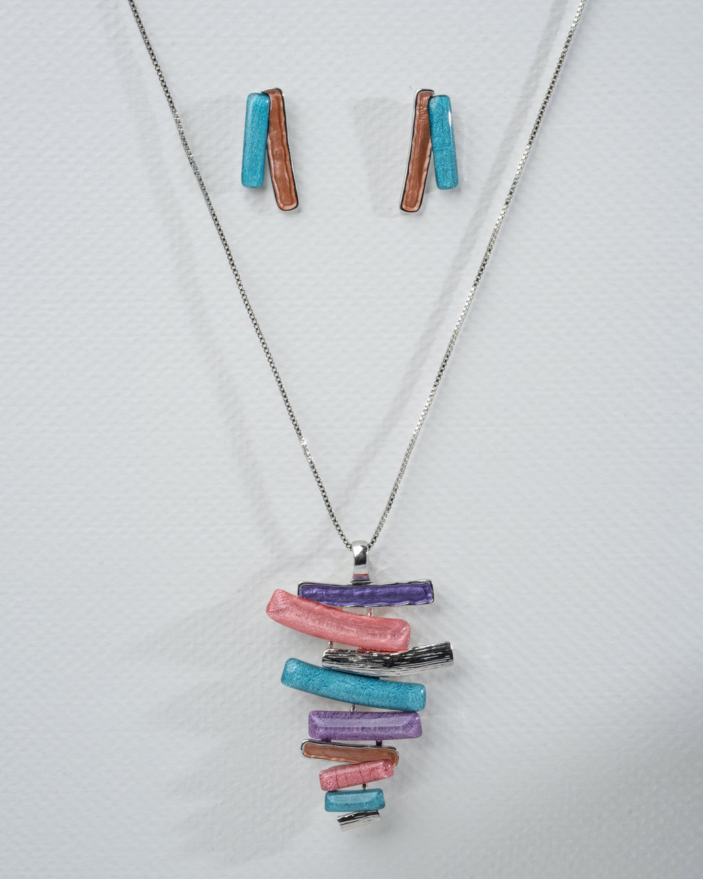 Multicolor Modern Art Necklace and Earring Set