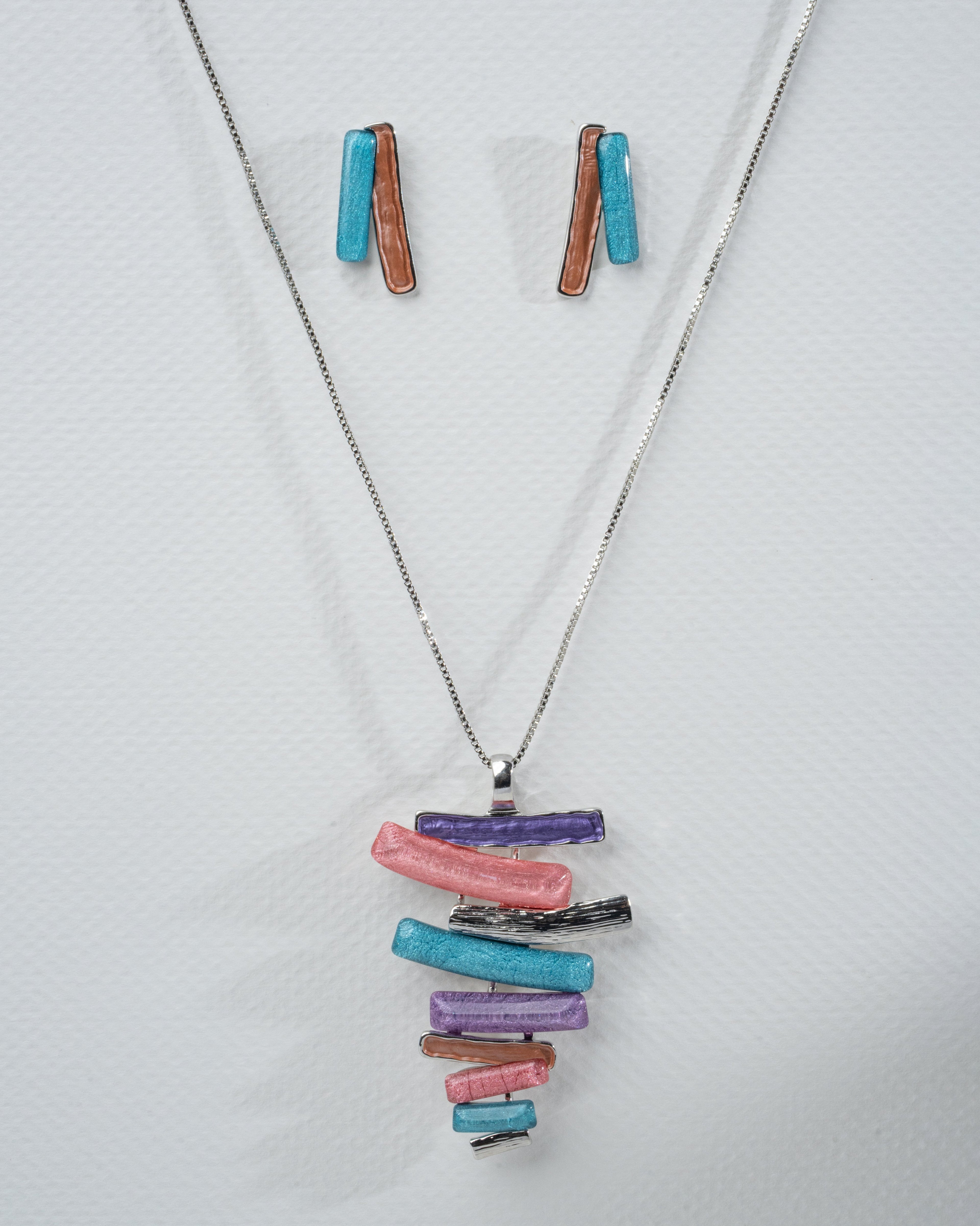 Multicolor Modern Art Necklace and Earring Set