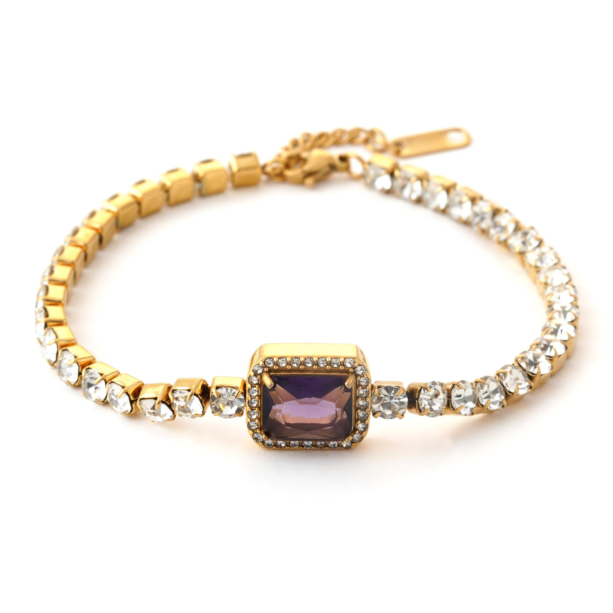 Elegant Gold and Amethyst Bracelet with Cubic Zirconia Accents