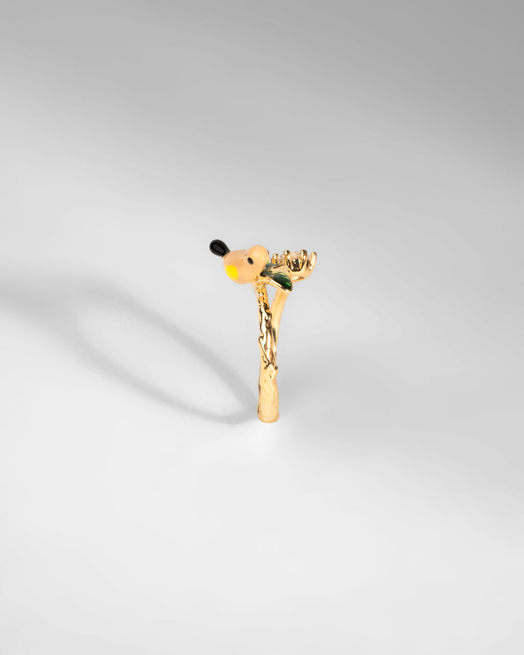 Vibrant Nature-Inspired Adjustable Ring with Enamel Bird and Floral Accents