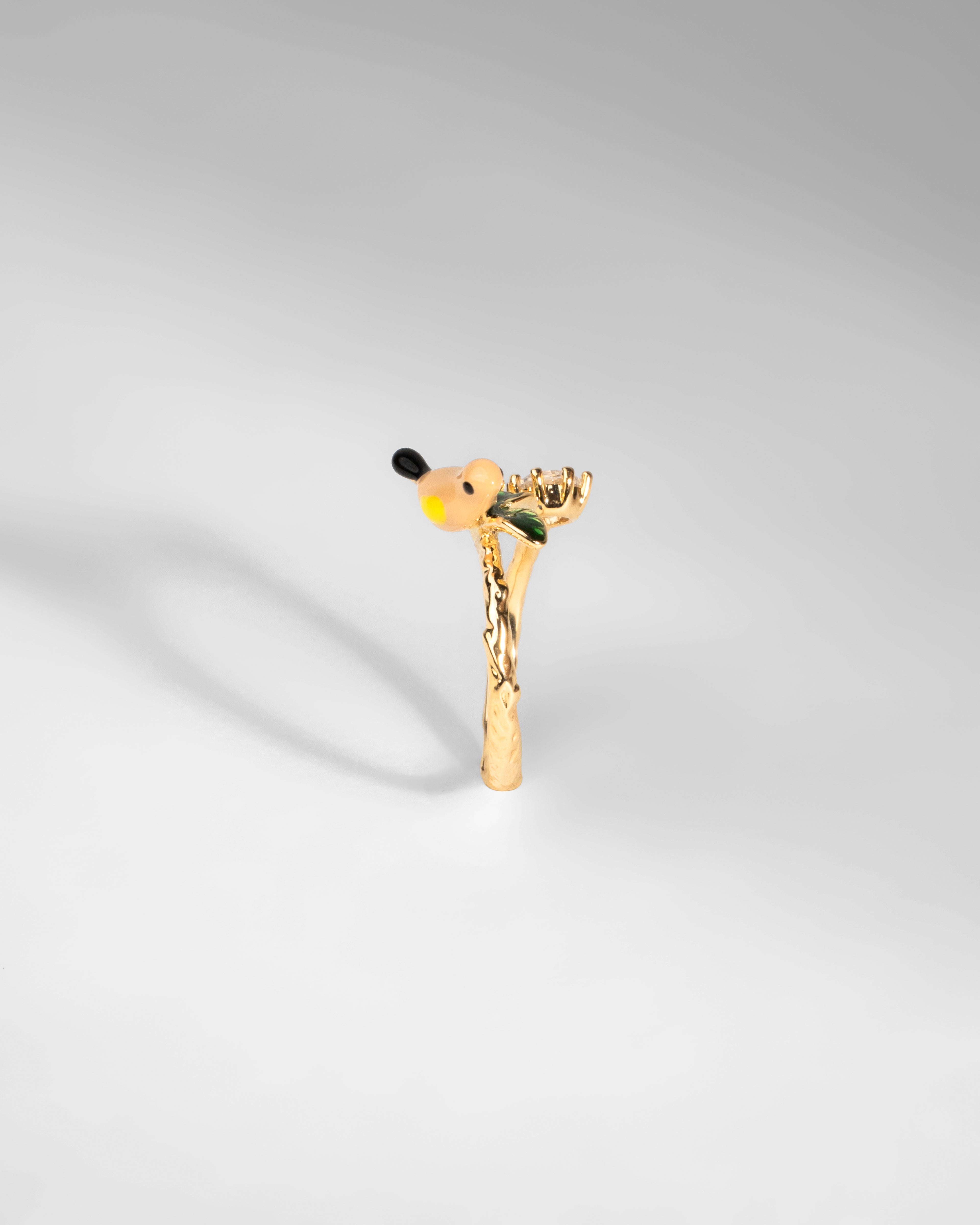 Vibrant Nature-Inspired Adjustable Ring with Enamel Bird and Floral Accents