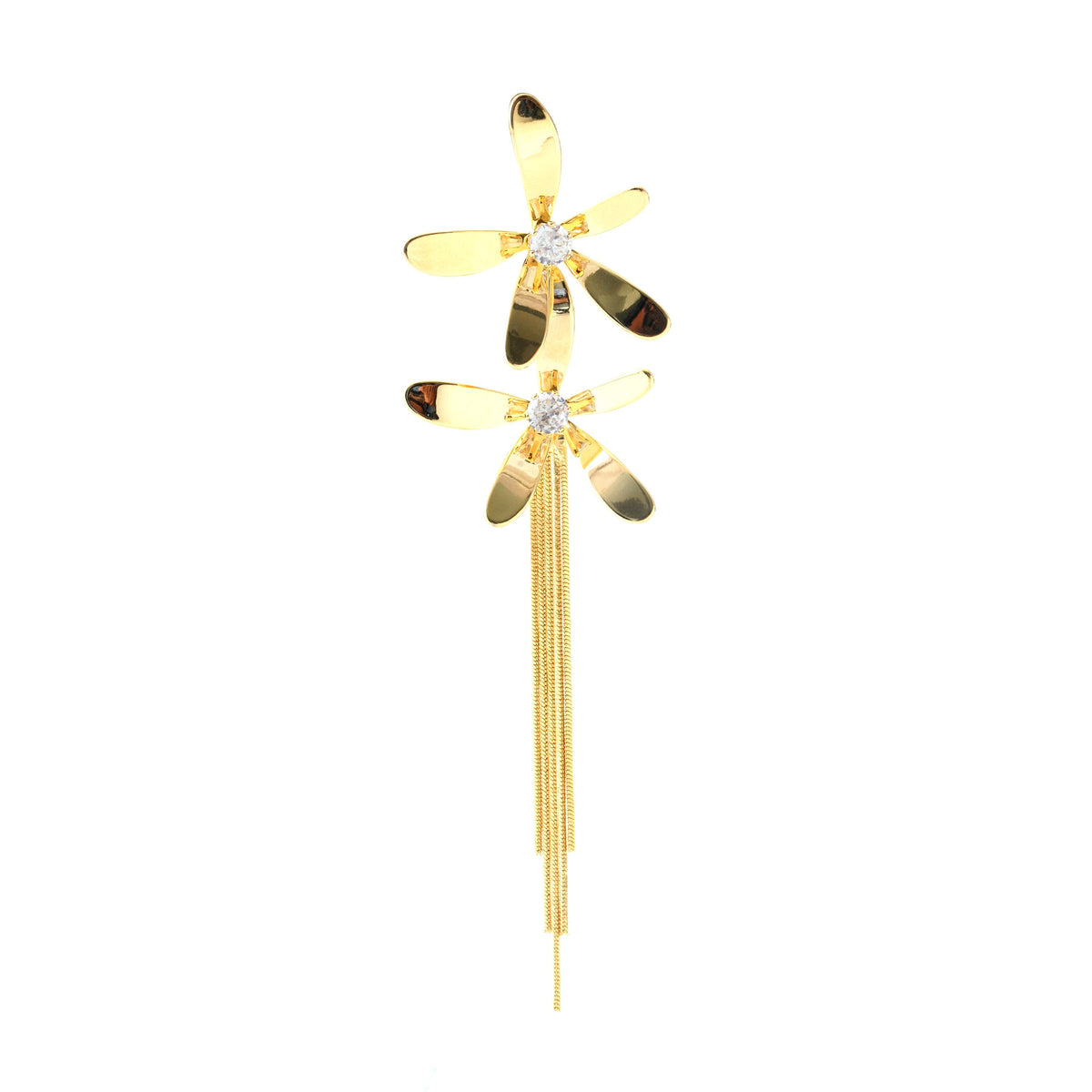 Elegant Floral Gold-Plated Drop Earrings with Crystal Accents