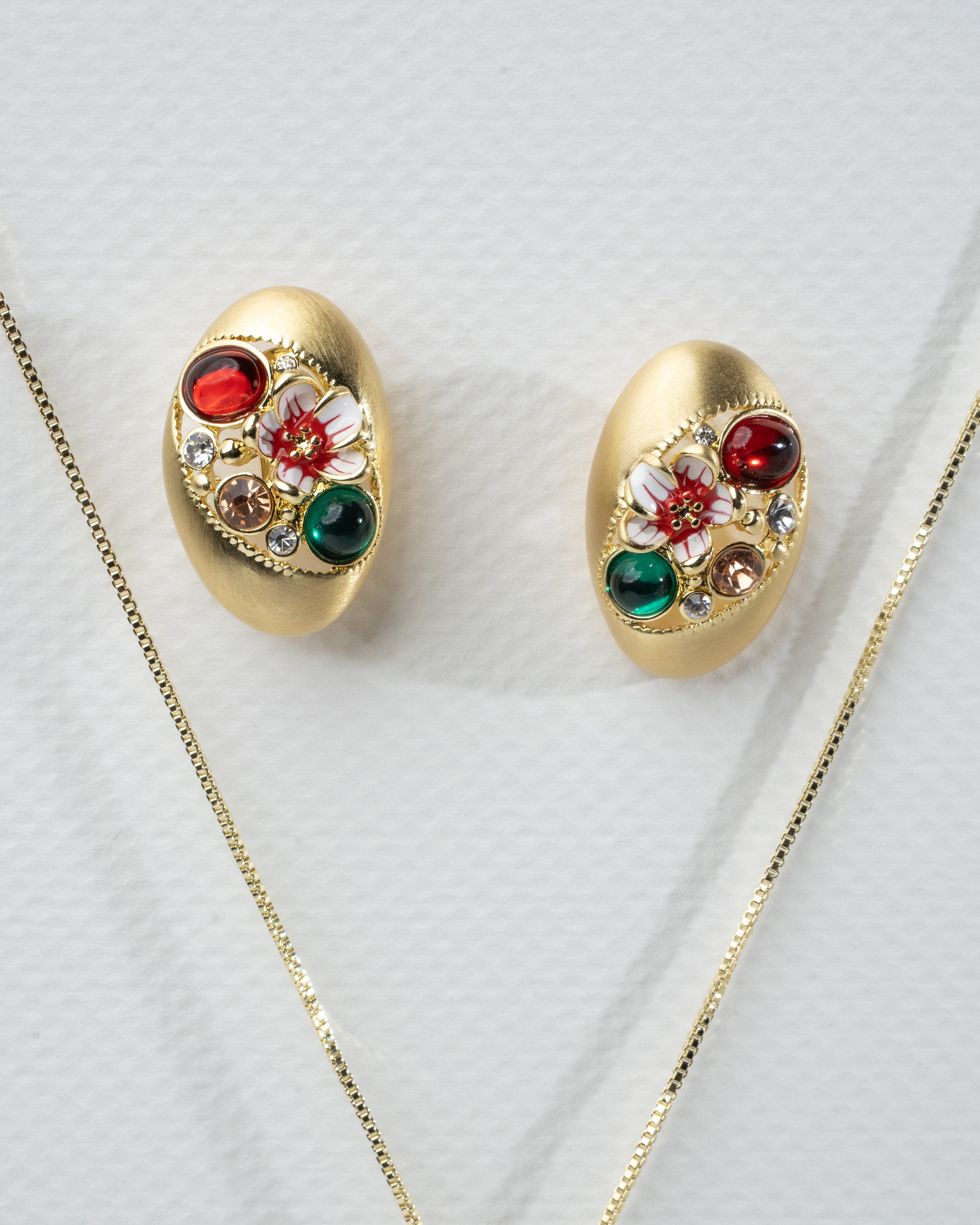 Elegant Gold Jewelry Set with Colorful Floral Embellishments
