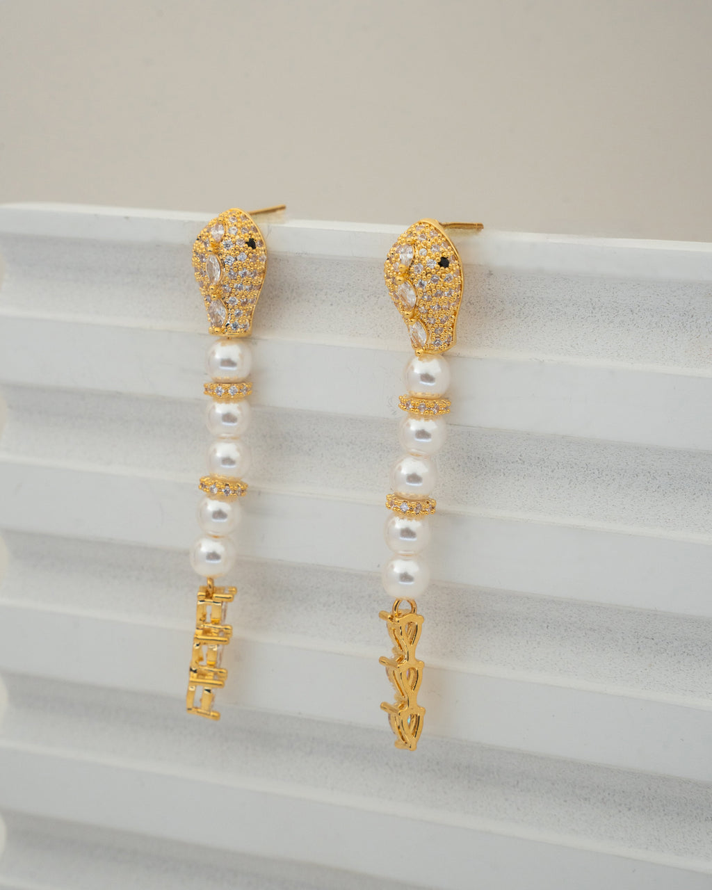 Elegant Gold Pearl Drop Earrings with Crystal Accents