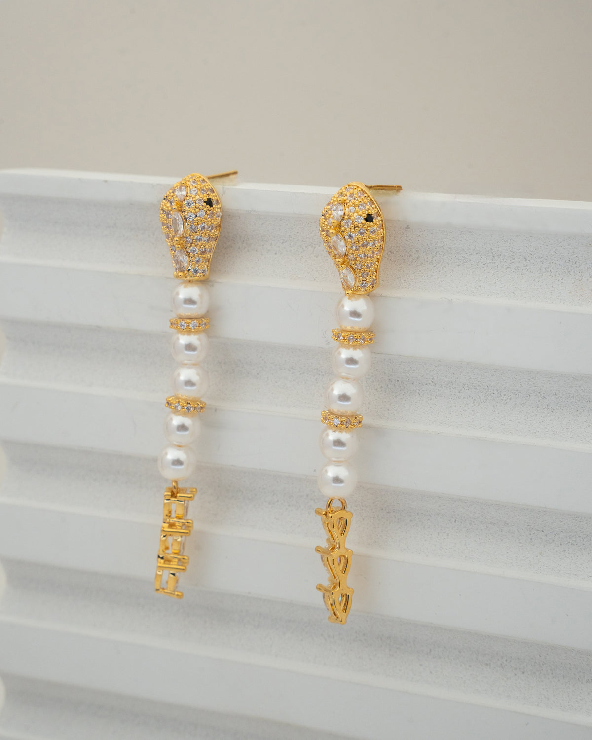 Elegant Gold Pearl Drop Earrings with Crystal Accents