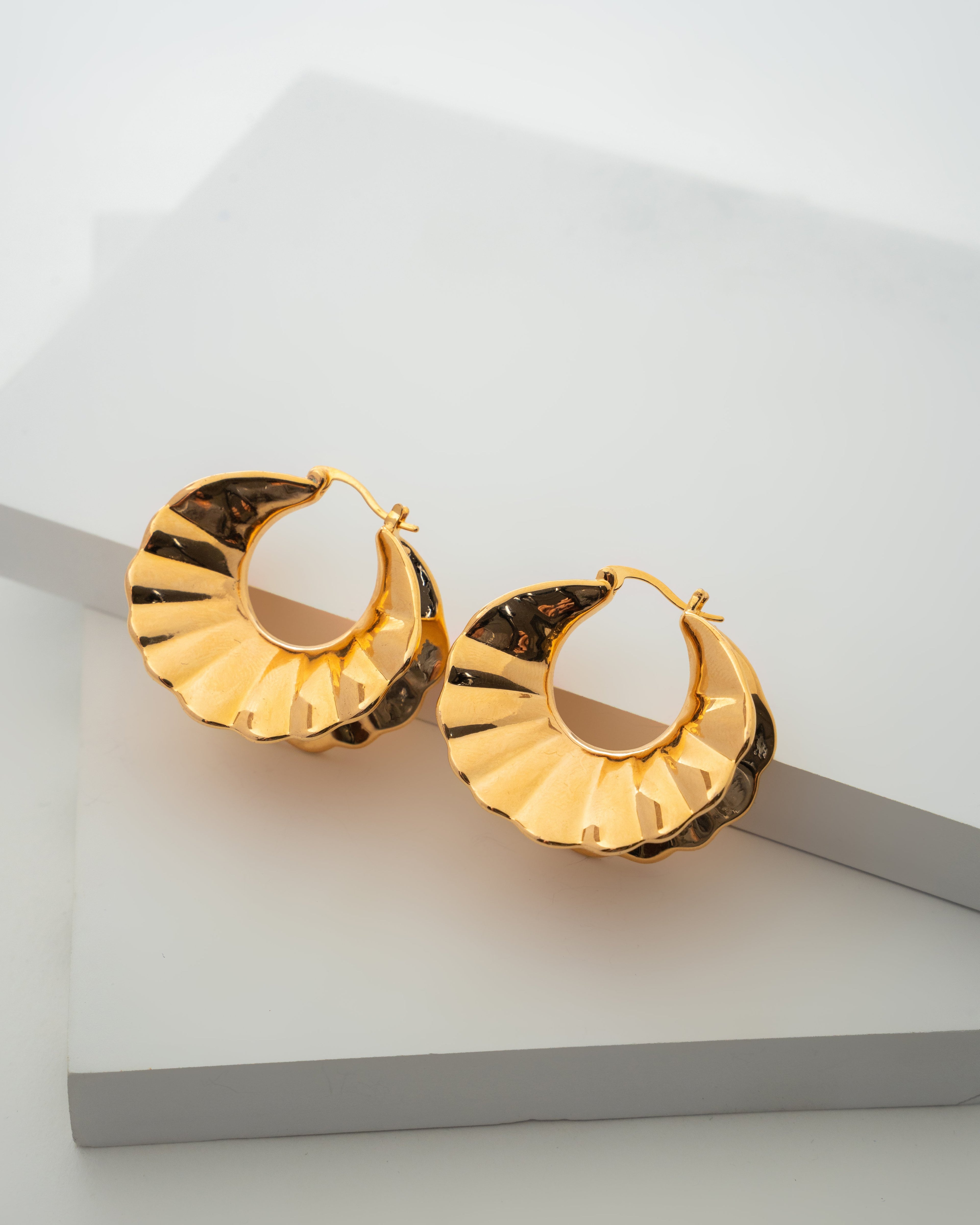 Elegant Gold Hoop Earrings with Ripple Texture
