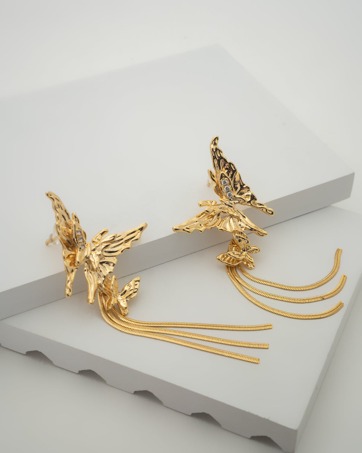 Elegance Enchanted Butterfly Gold Tassel Earrings