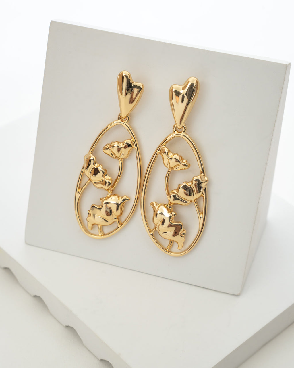 Elegant Gold Floral Drop Earrings