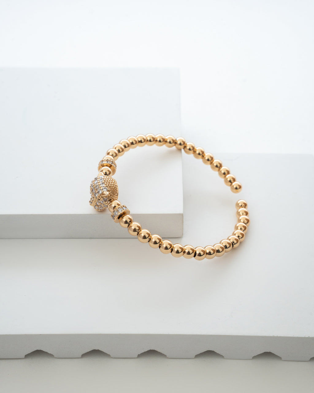 Luxurious Gold-Plated Beaded Skull Bracelet