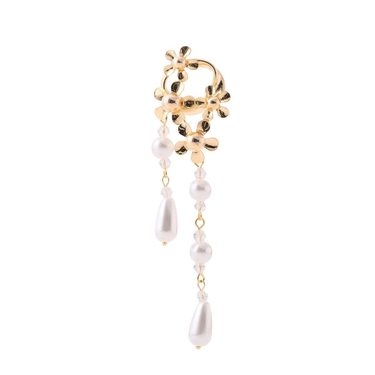 Elegant Floral Gold Pearl Drop Earrings