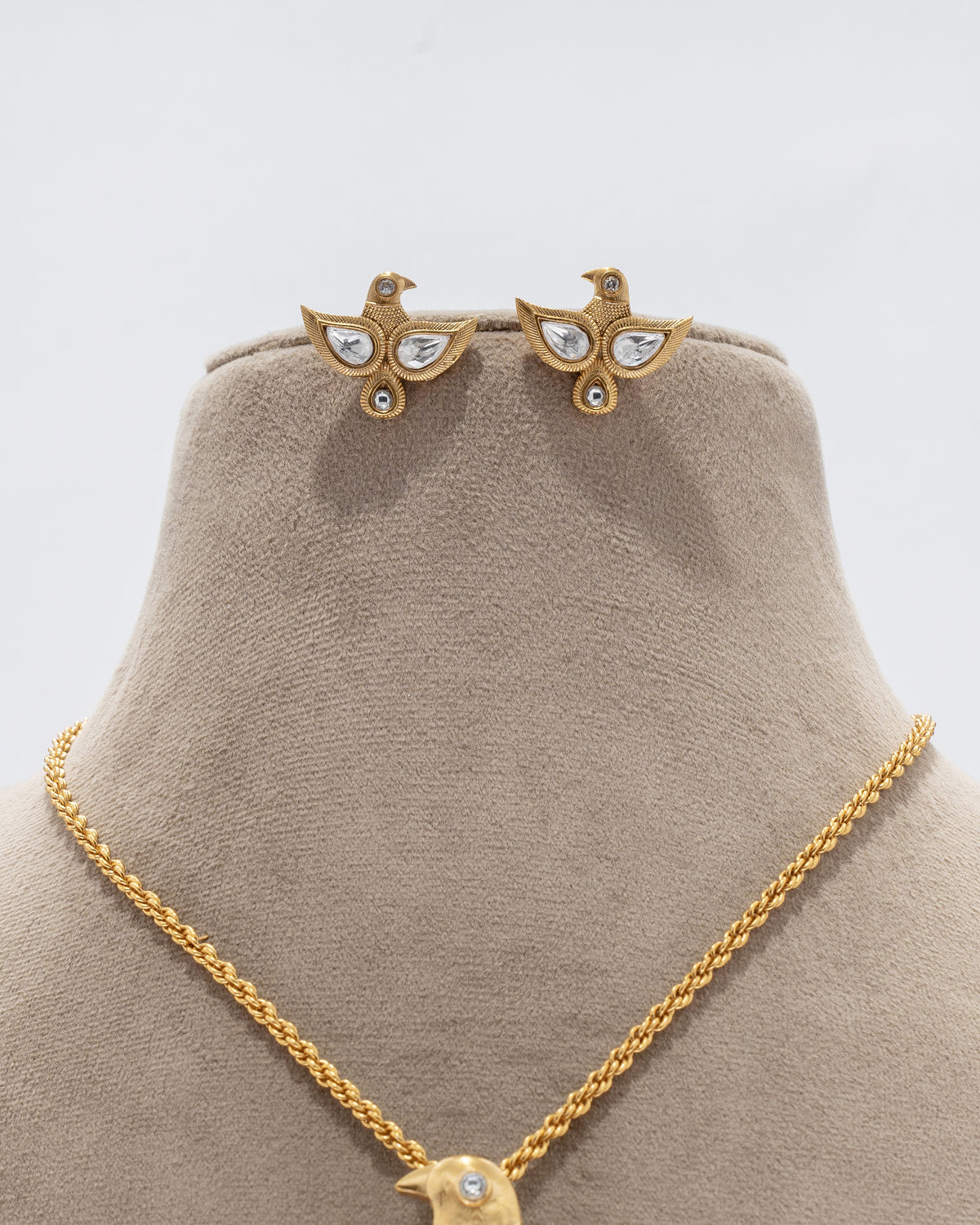 Elegant Gold Plated Bird Motif Necklace and Earring Set