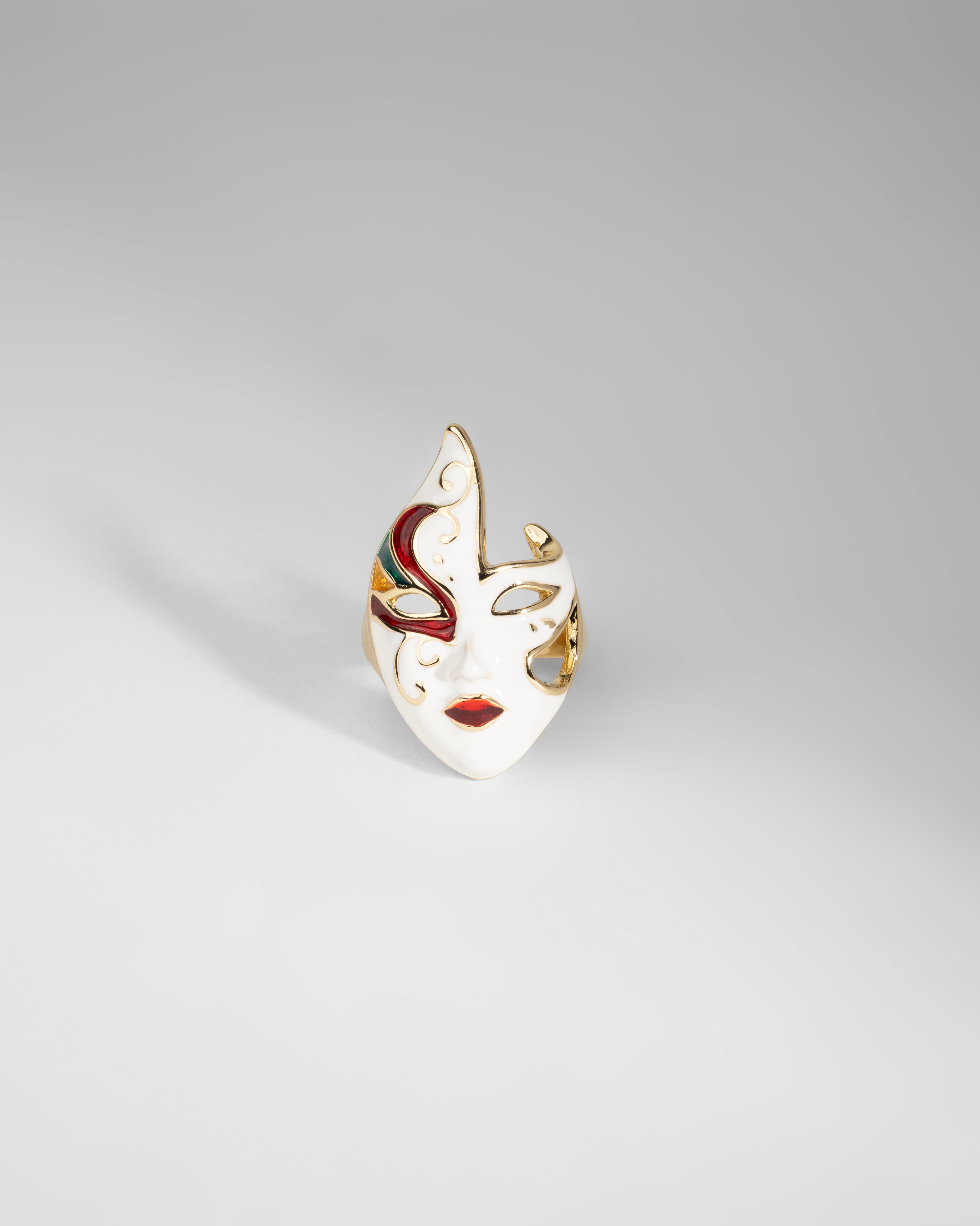 Elegant Venetian Style Mask Brooch with Gold Detailing